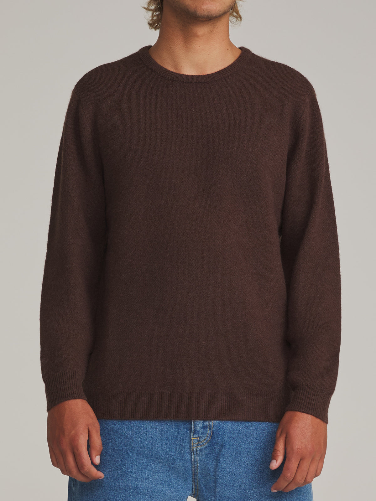Katin Rivers Sweater in Brown - worn on model, front