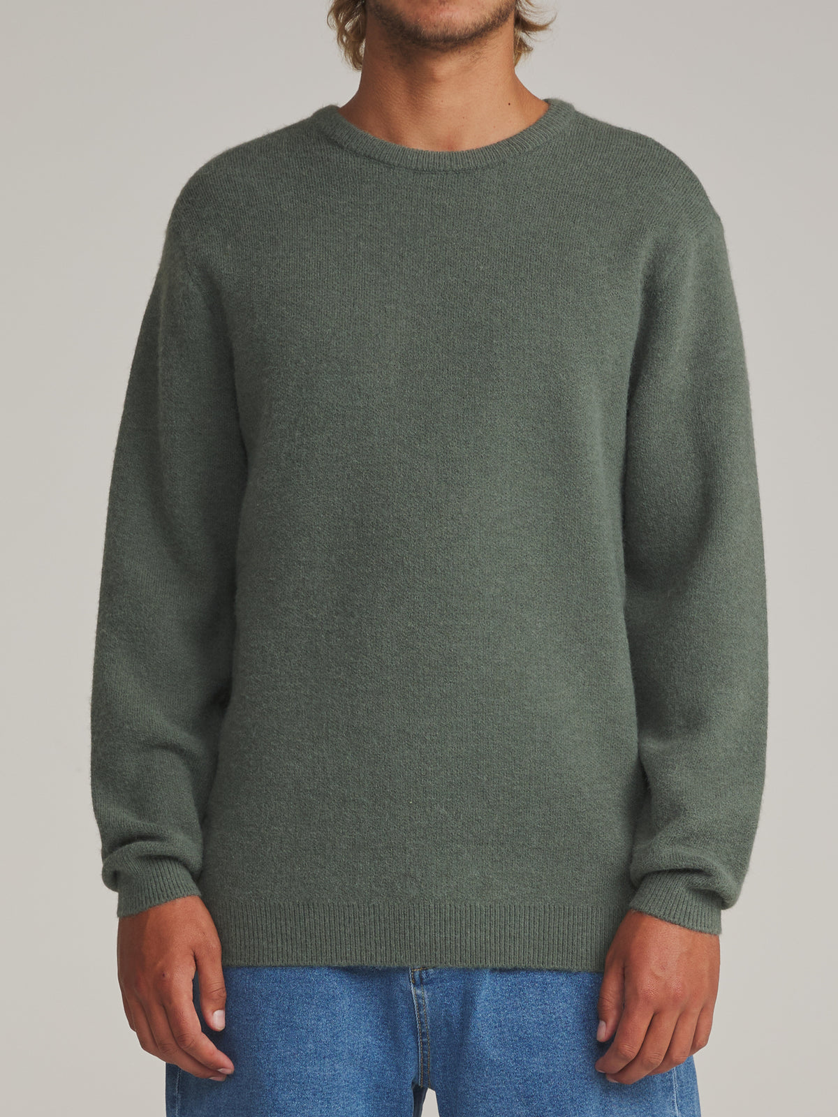 Katin Rivers Sweater in Gray Green - worn on model, front
