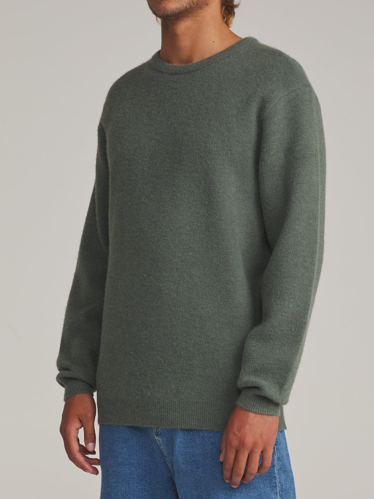 Katin Rivers Sweater in Gray Green - worn on model, side