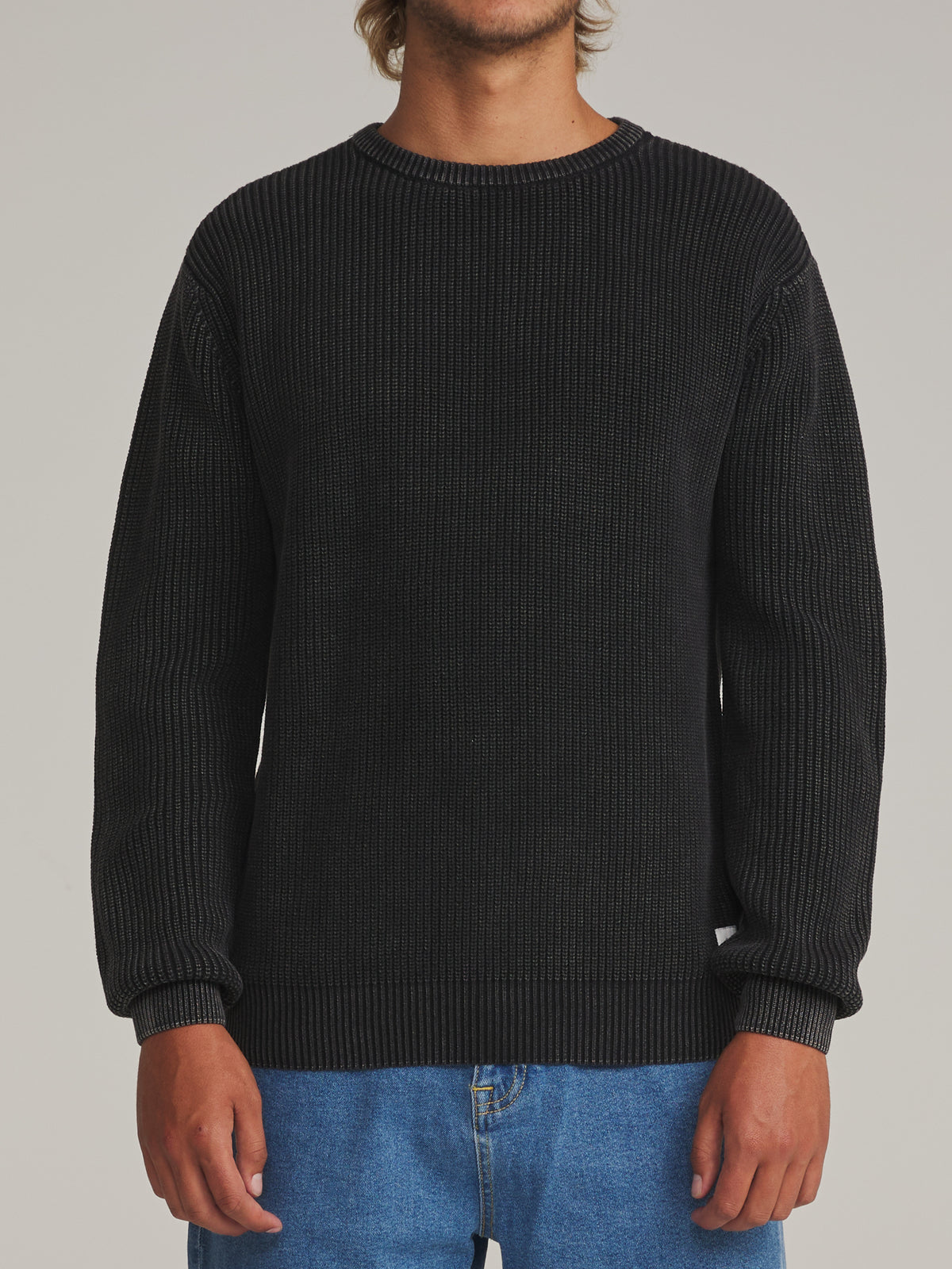 Katin Swell Sweater in Black Wash - worn on model, front