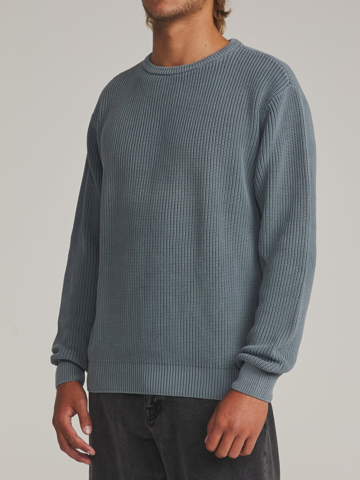 Katin Swell Sweater in Tempest Blue - worn on model, side