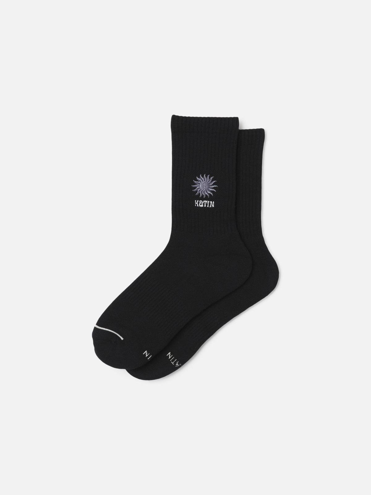 Katin Rays Sock in Black Wash with a graphic embroidery, flat, front #color_black wash