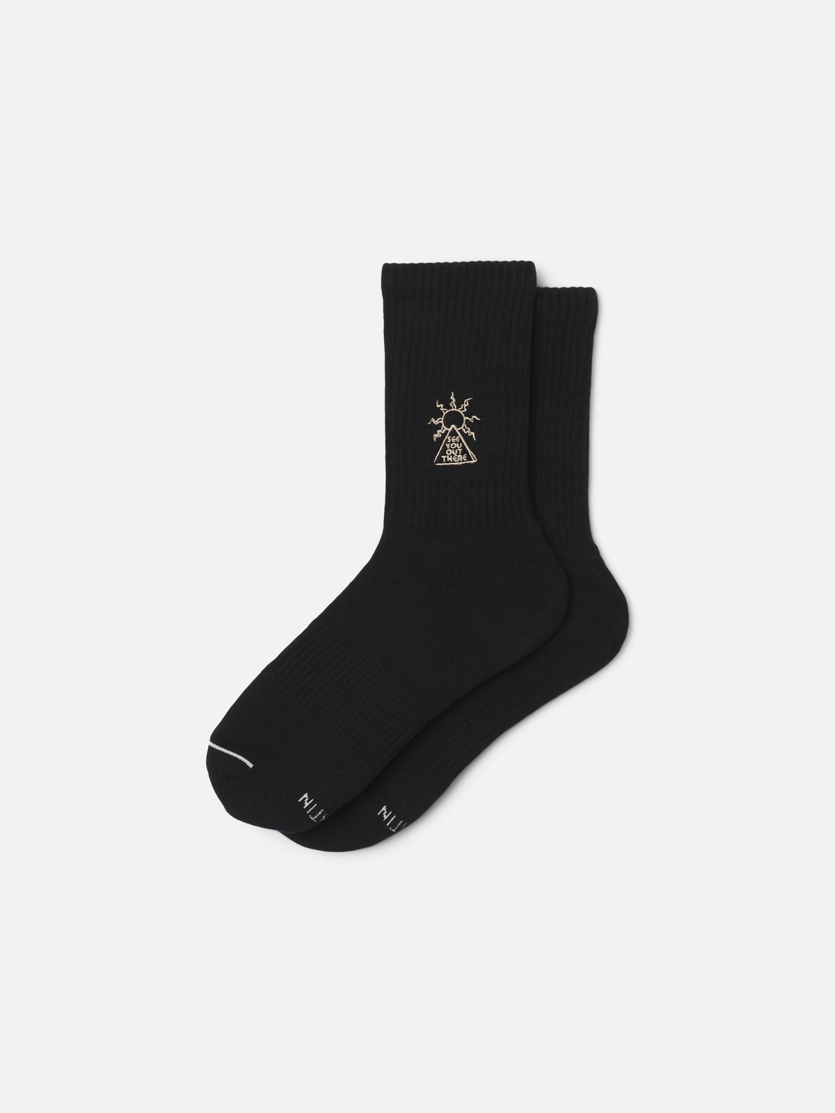 Katin Rising Sock in Black Wash with a graphic embroidery, flat, front #color_black wash