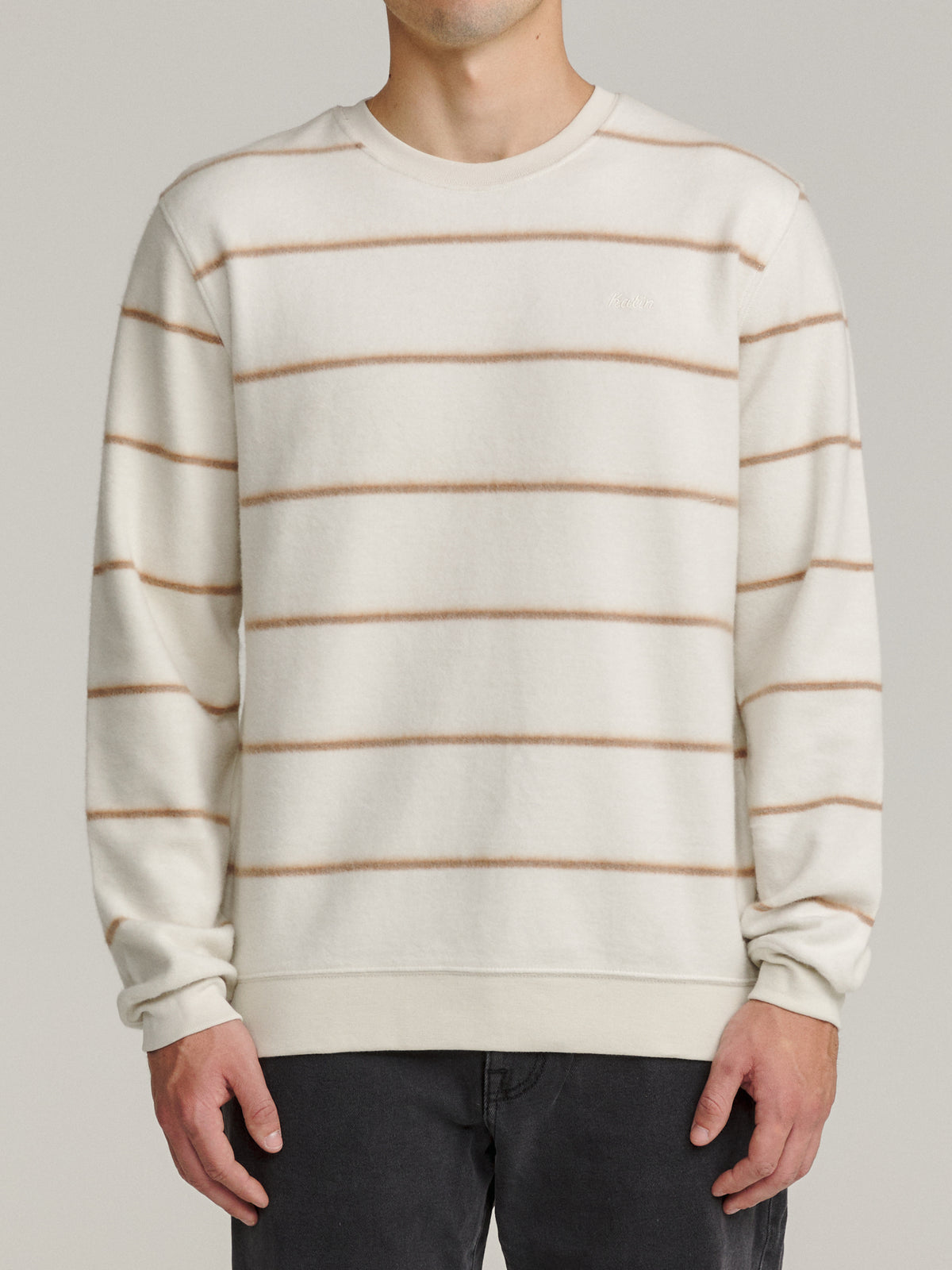 Katin Parks Crew in Vapor brushed reverse fleece, on model, front #color_vapor
