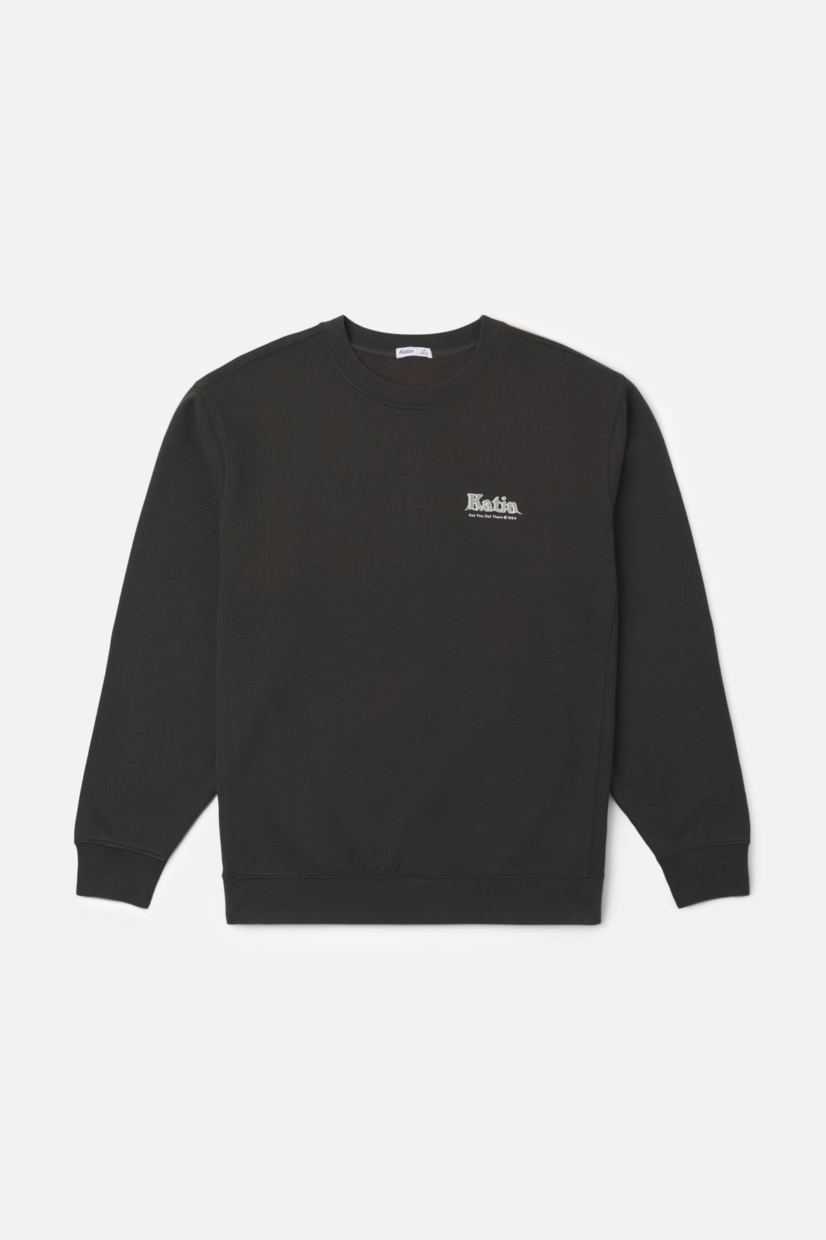 Katin Eureka Crew in Black Wash heavyweight fleece, flat, front #color_black wash