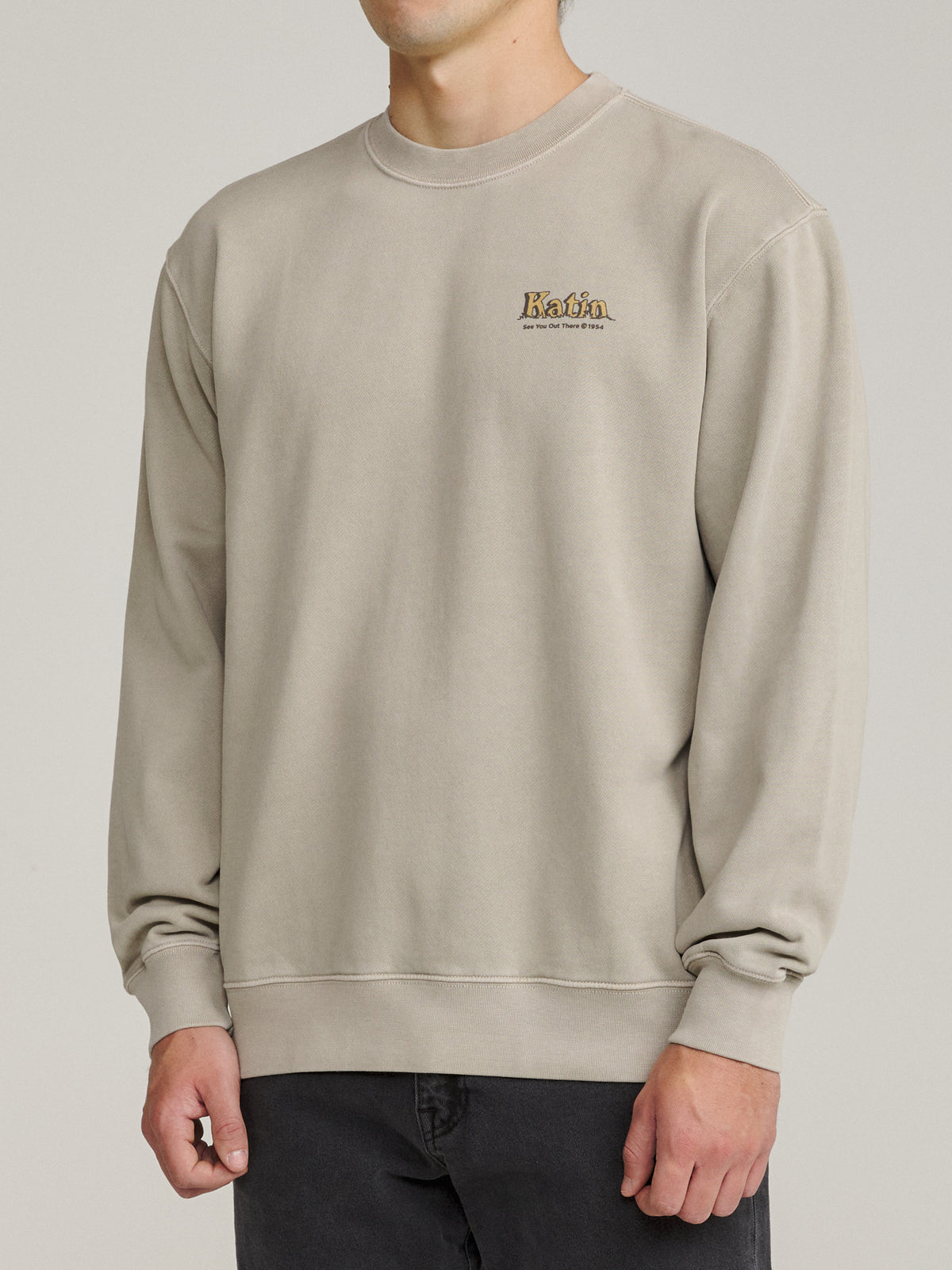 Katin Eureka Crew in Cement Vintage Wash, on model, side #color_cement vintage wash