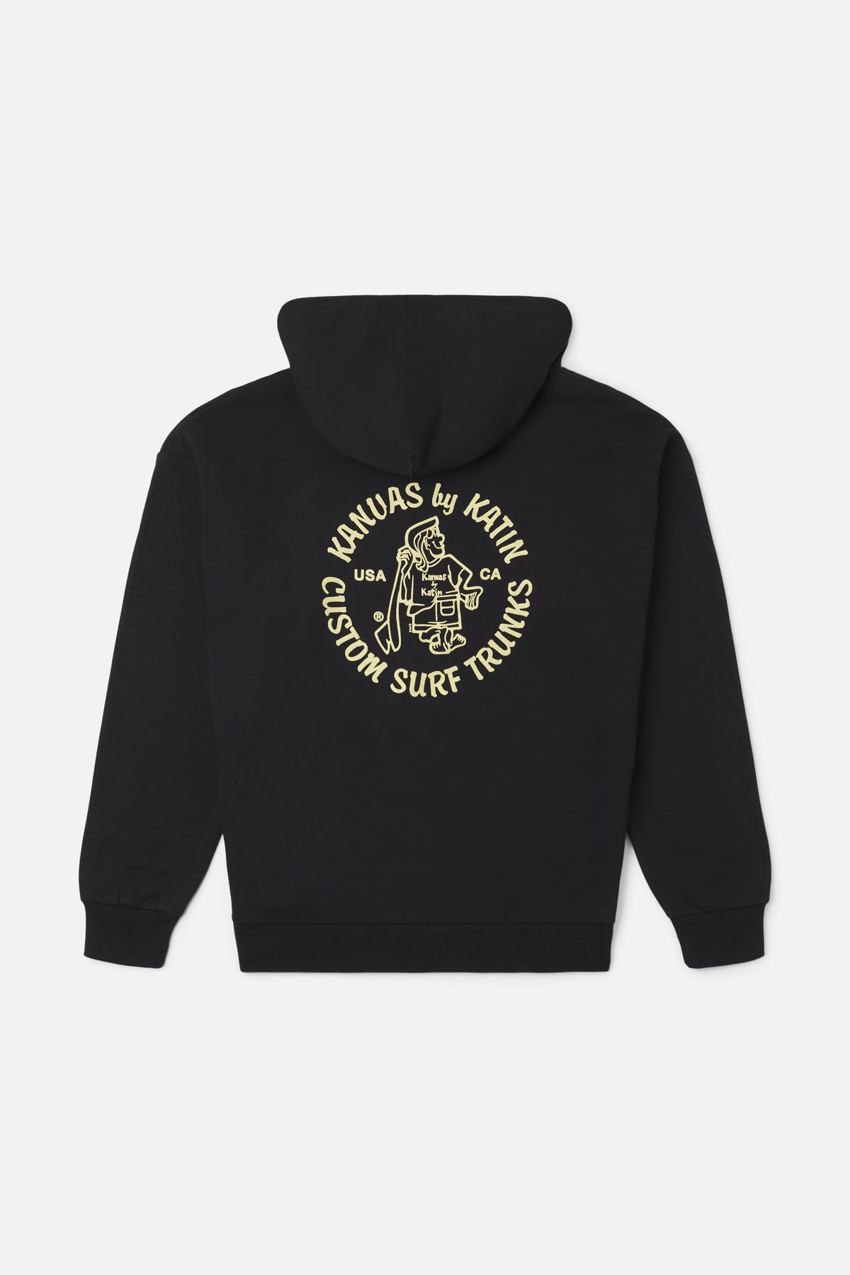 Katin Mark Hood in Black Wash heavyweight fleece, flat, back #color_black wash