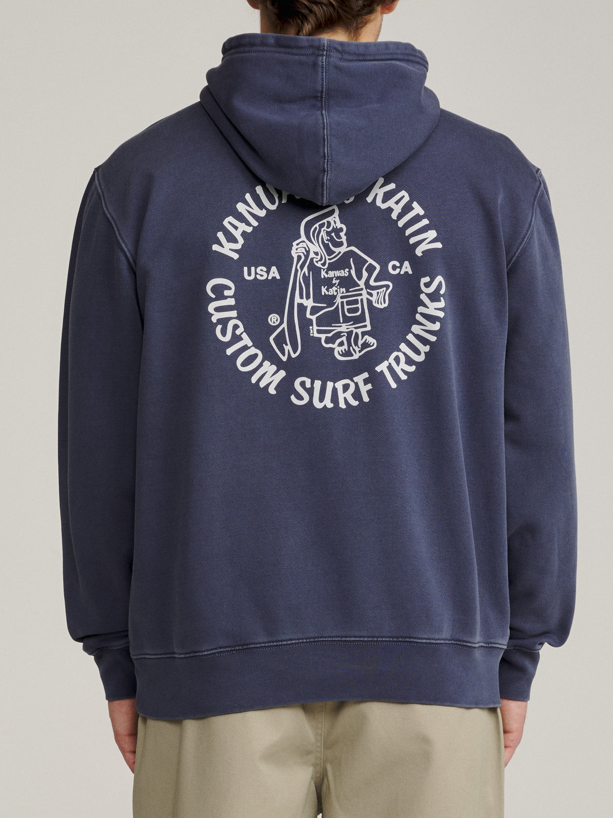 Katin Mark Hood in Washed Blue Vintage Wash, on model, back #color_washed blue vintage wash