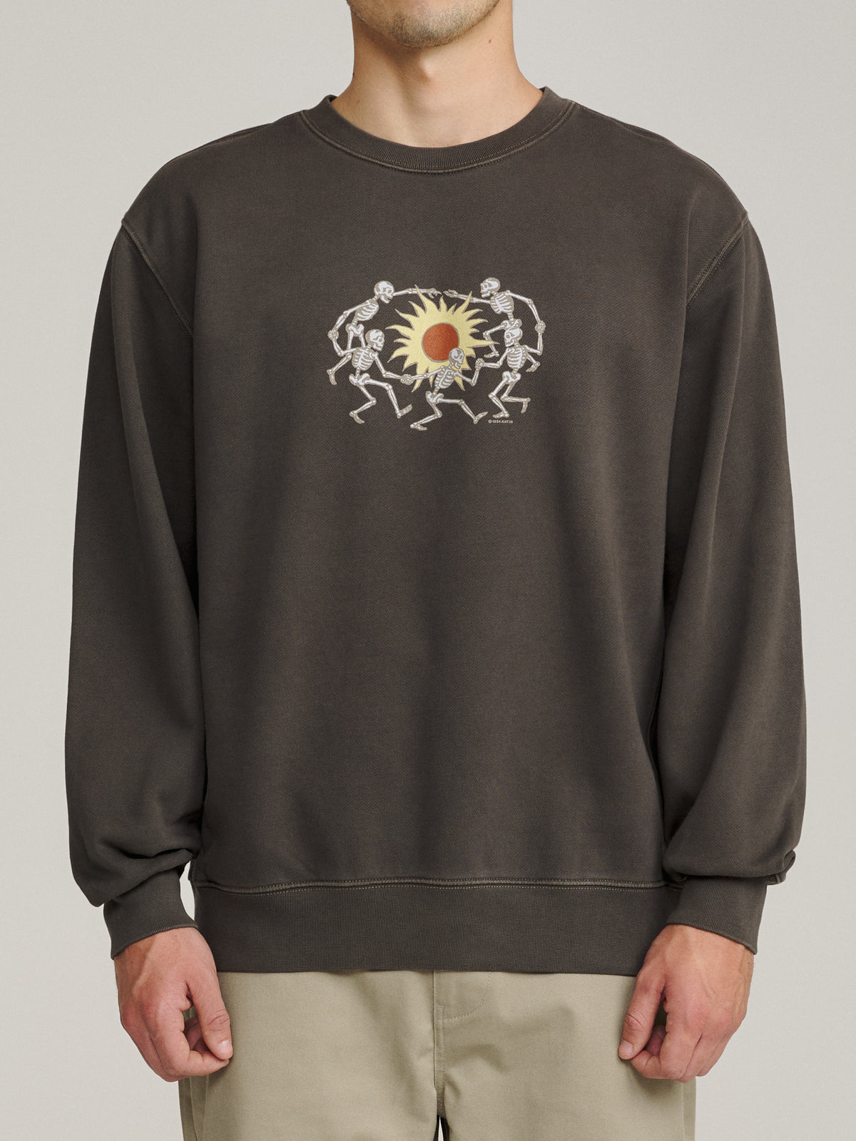 Katin Sundance Crew in Lead Vintage Wash, on model, front #color_lead vintage wash