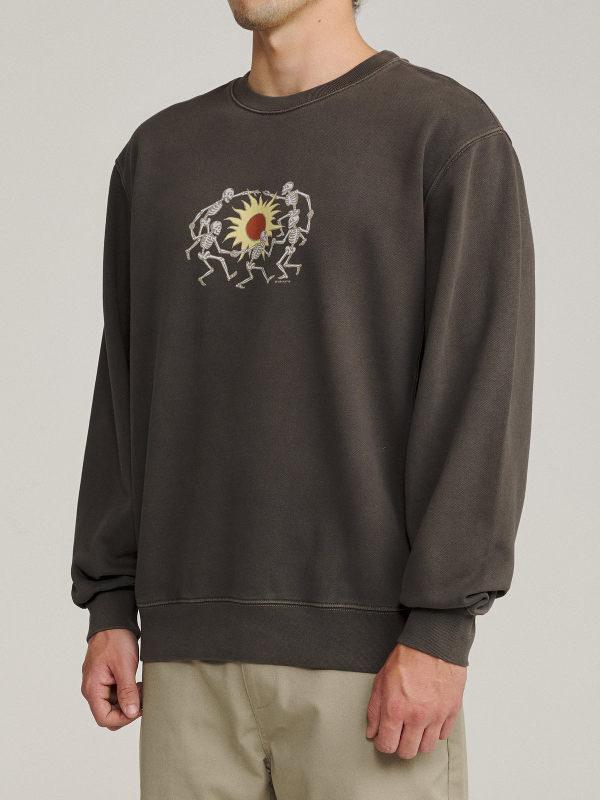 Katin Sundance Crew in Lead Vintage Wash, on model, side #color_lead vintage wash