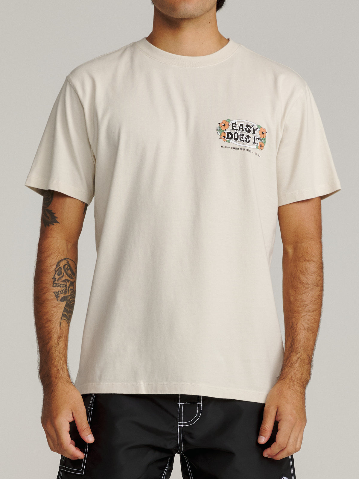 Katin Barra Tee in Vintage White midweight jersey, on model, front #color_vintage white