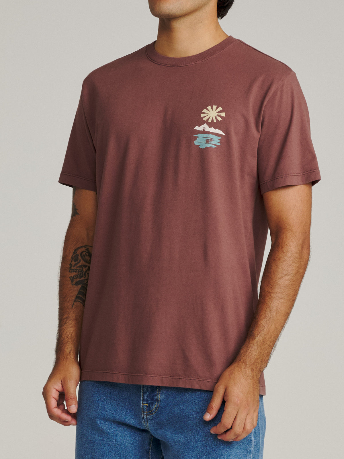 Katin Cascade Tee in French Roast Vintage Wash, on model, side #color_french roast vintage wash