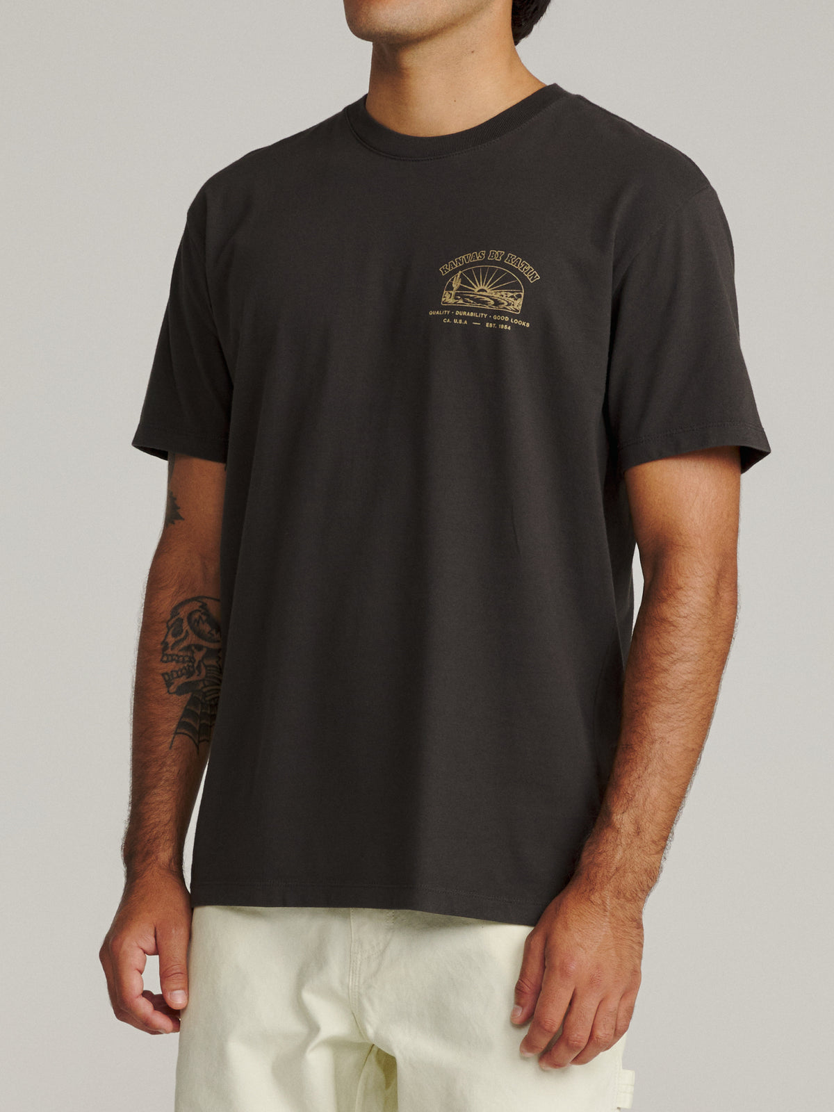 Katin Clint Tee in Black Wash midweight jersey, on model, side #color_black wash