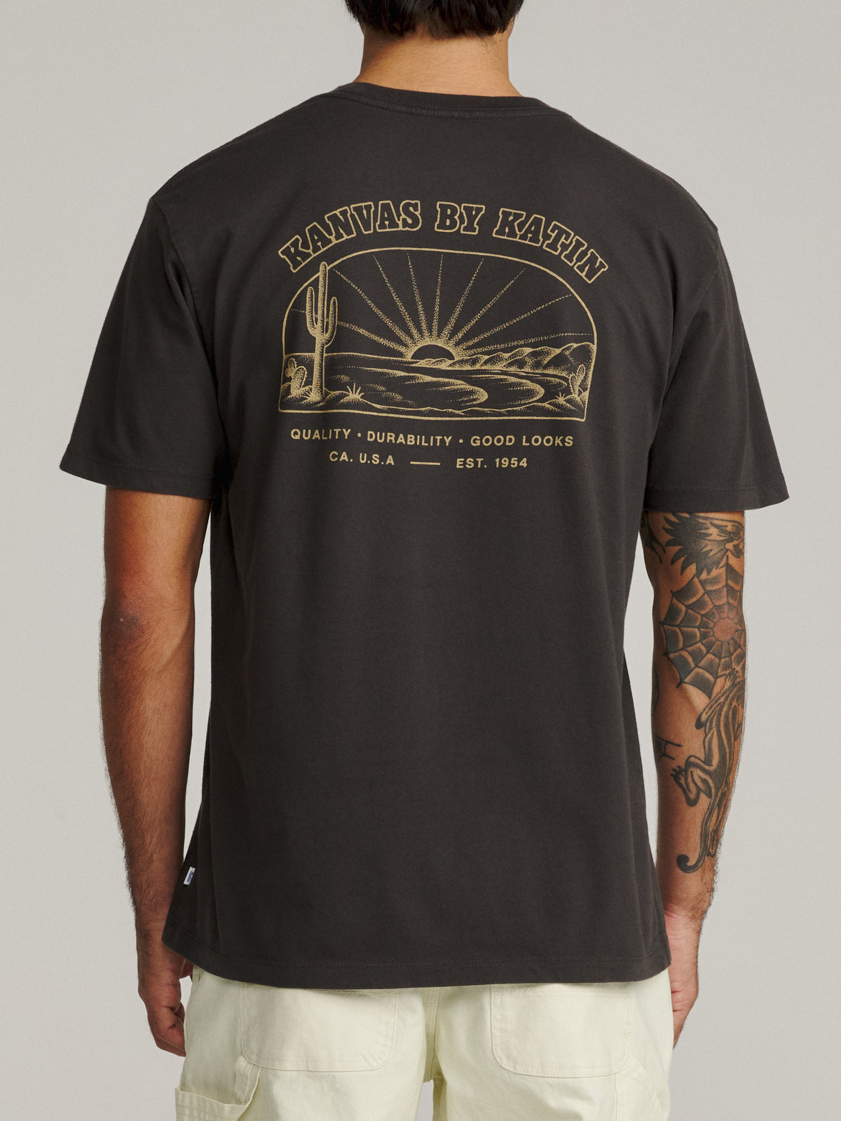 Katin Clint Tee in Black Wash midweight jersey, on model, back #color_black wash