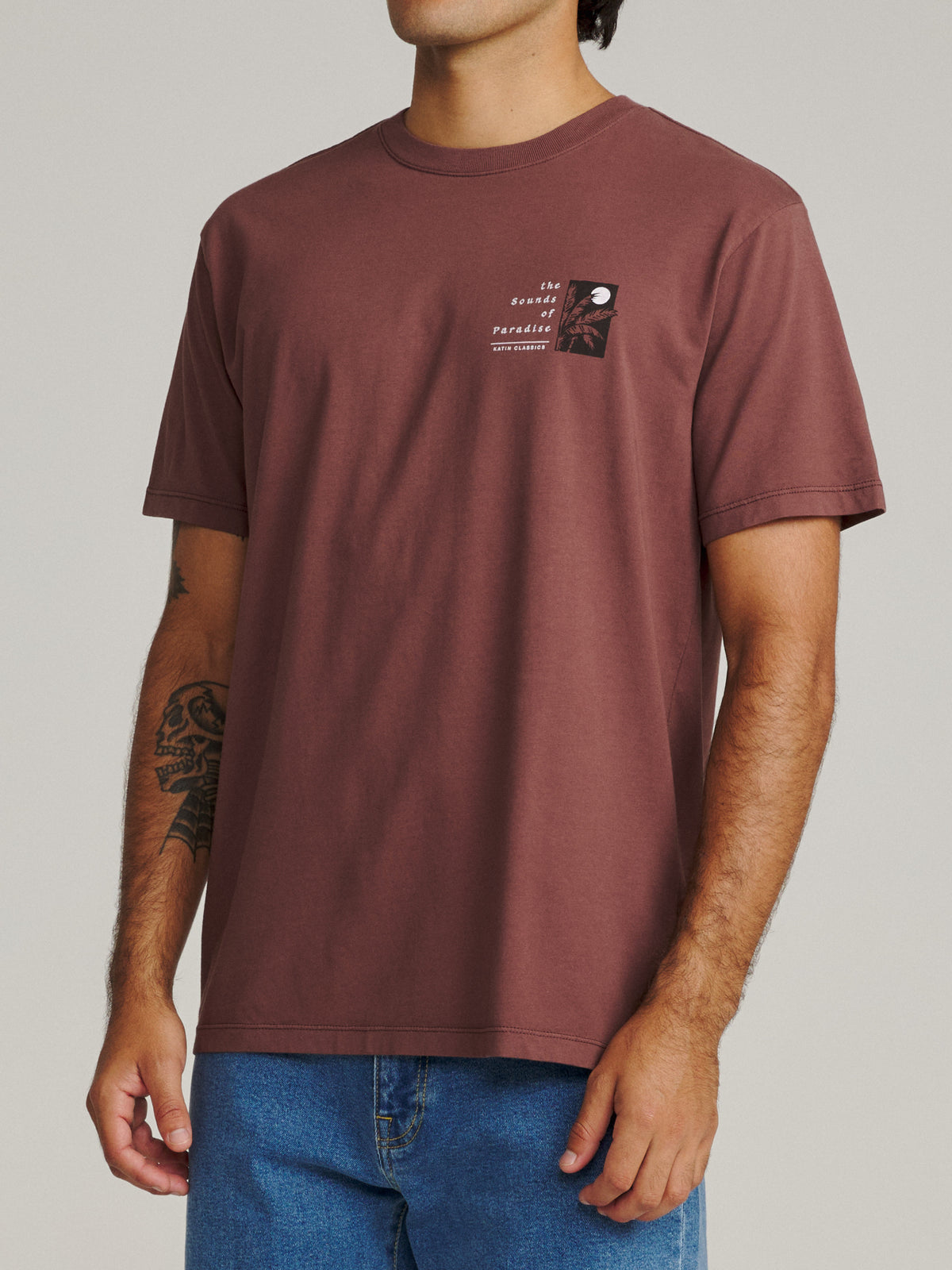 Katin Harmony Tee in French Roast Vintage Wash, on model, side #color_french roast vintage wash