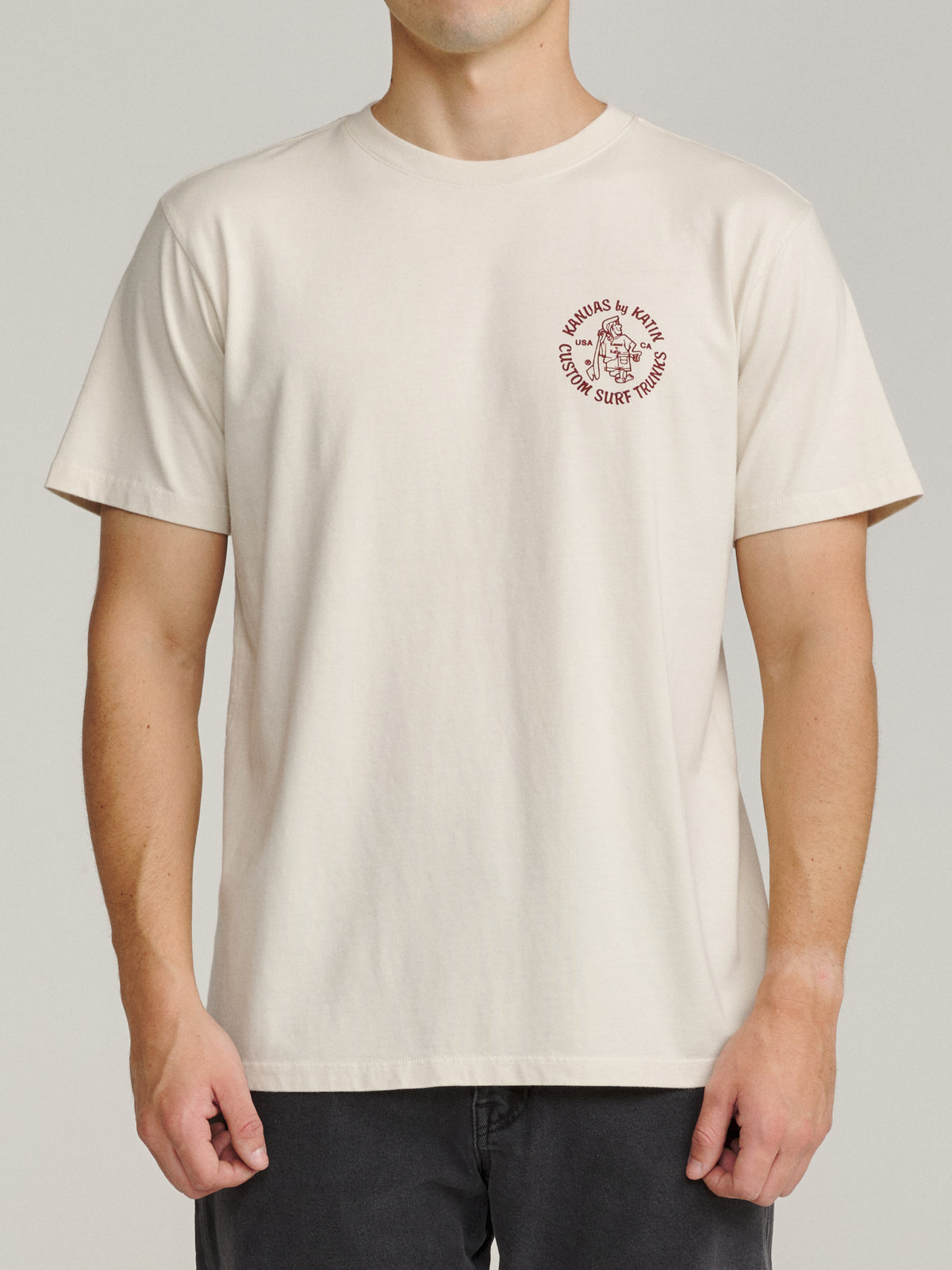 Katin Mark Tee in Vintage White midweight jersey, on model, front #color_vintage white