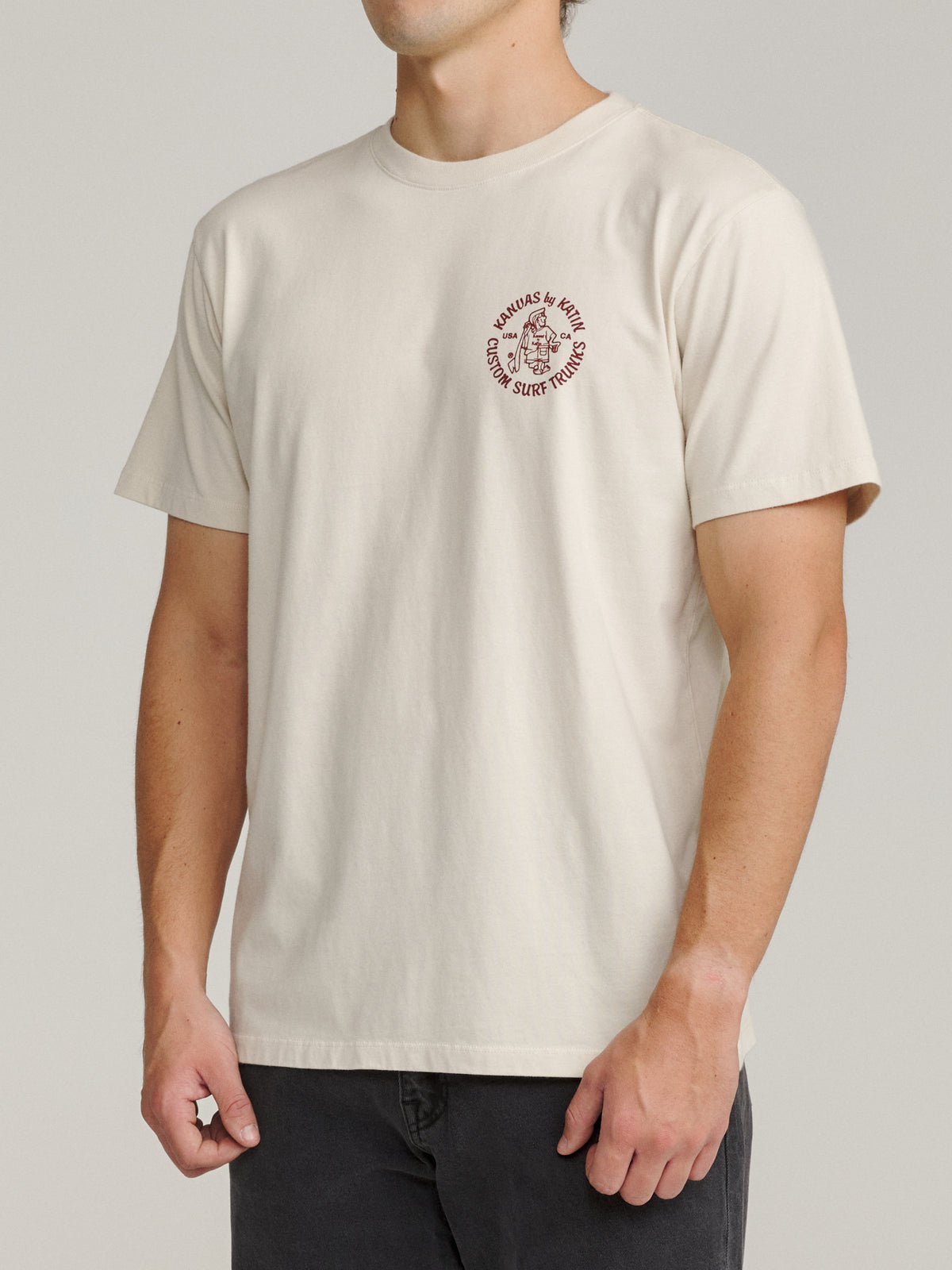 Katin Mark Tee in Vintage White midweight jersey, on model, side #color_vintage white