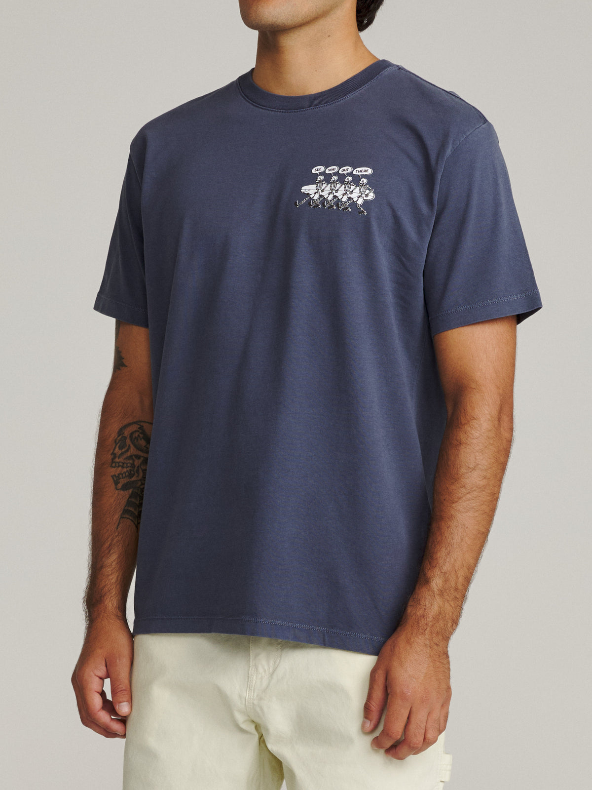 Katin Mas Hermanos Tee in Washed Blue Vintage Wash, on model, side #color_washed blue vintage wash