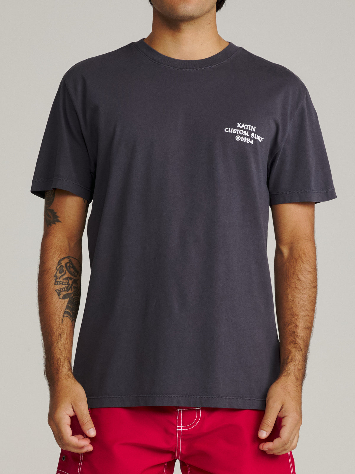 Katin Spell Tee in Polar Navy Vintage Wash, on model, front #color_polar navy vintage wash