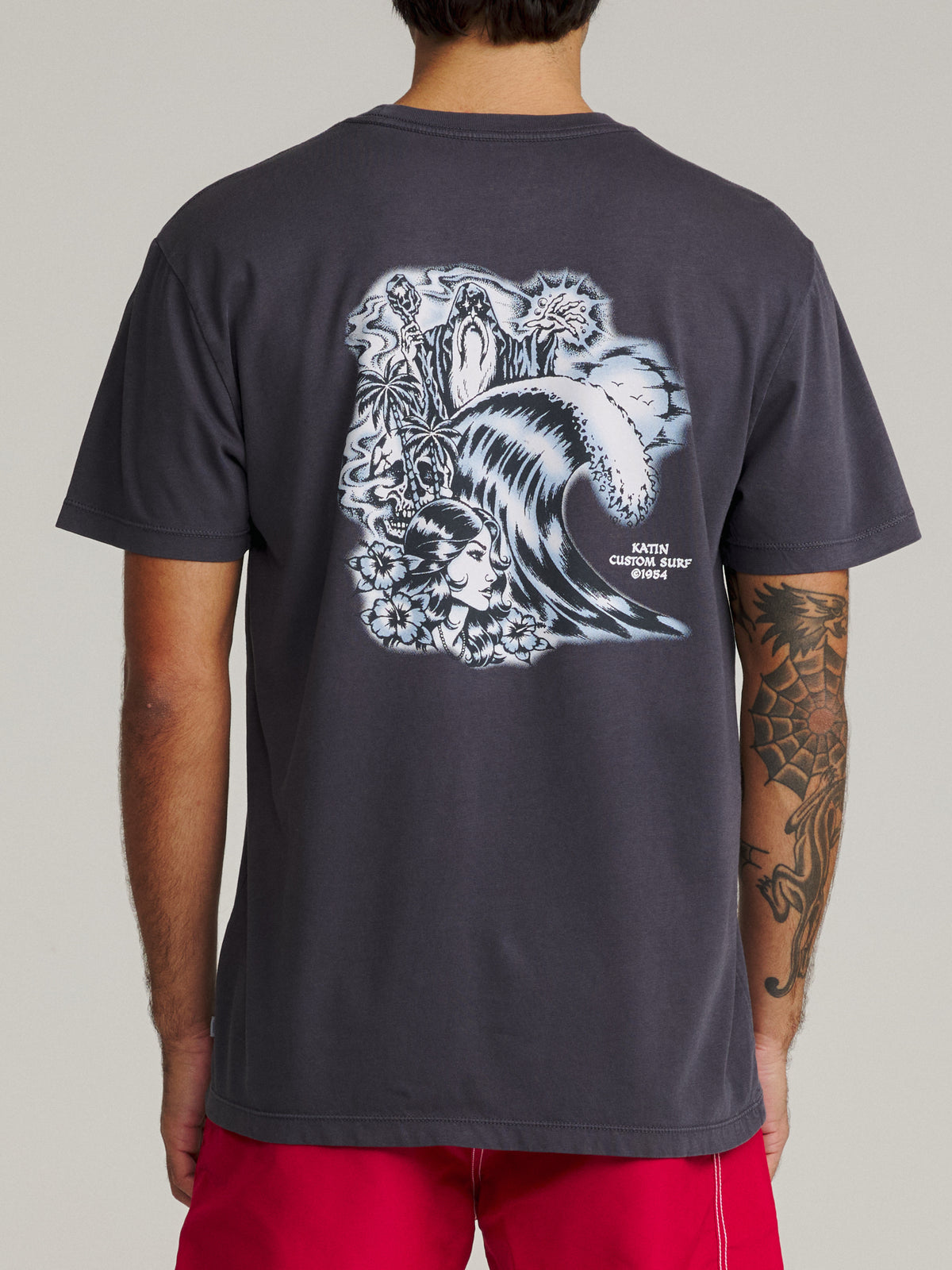 Katin Spell Tee in Polar Navy Vintage Wash, on model, back #color_polar navy vintage wash