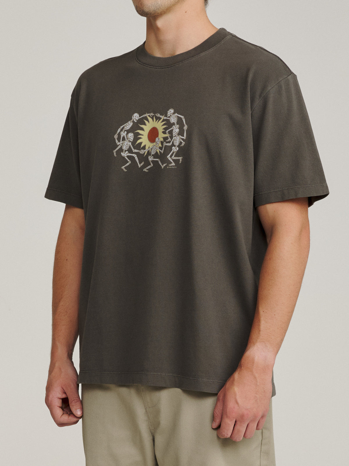 Katin Sundance Box Fit Tee in Lead Vintage Wash, on model, side #color_lead vintage wash