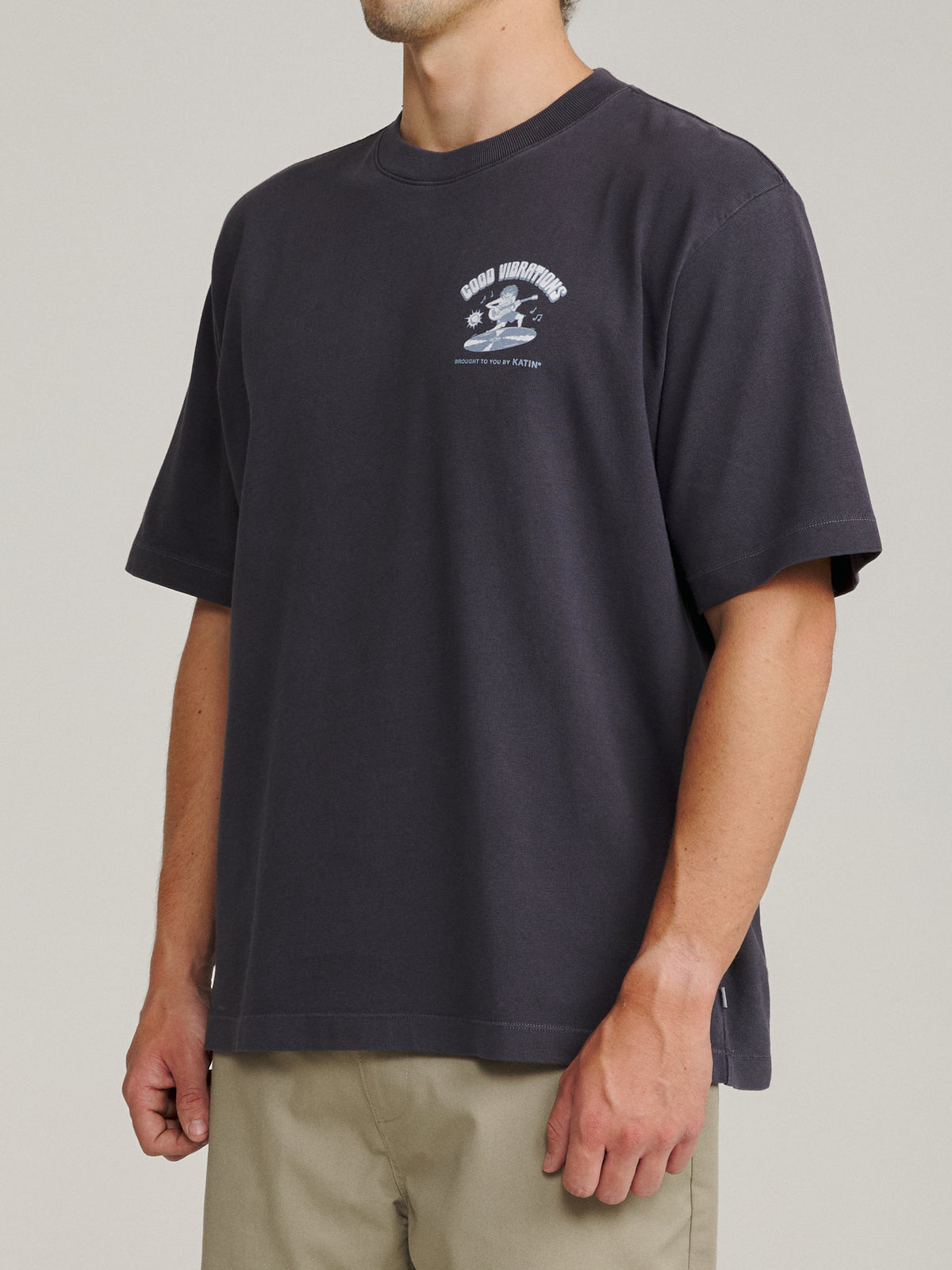 Surf Rock Box Fit Tee in Polar Navy Vintage Wash, on model, side #color_polar navy vintage wash