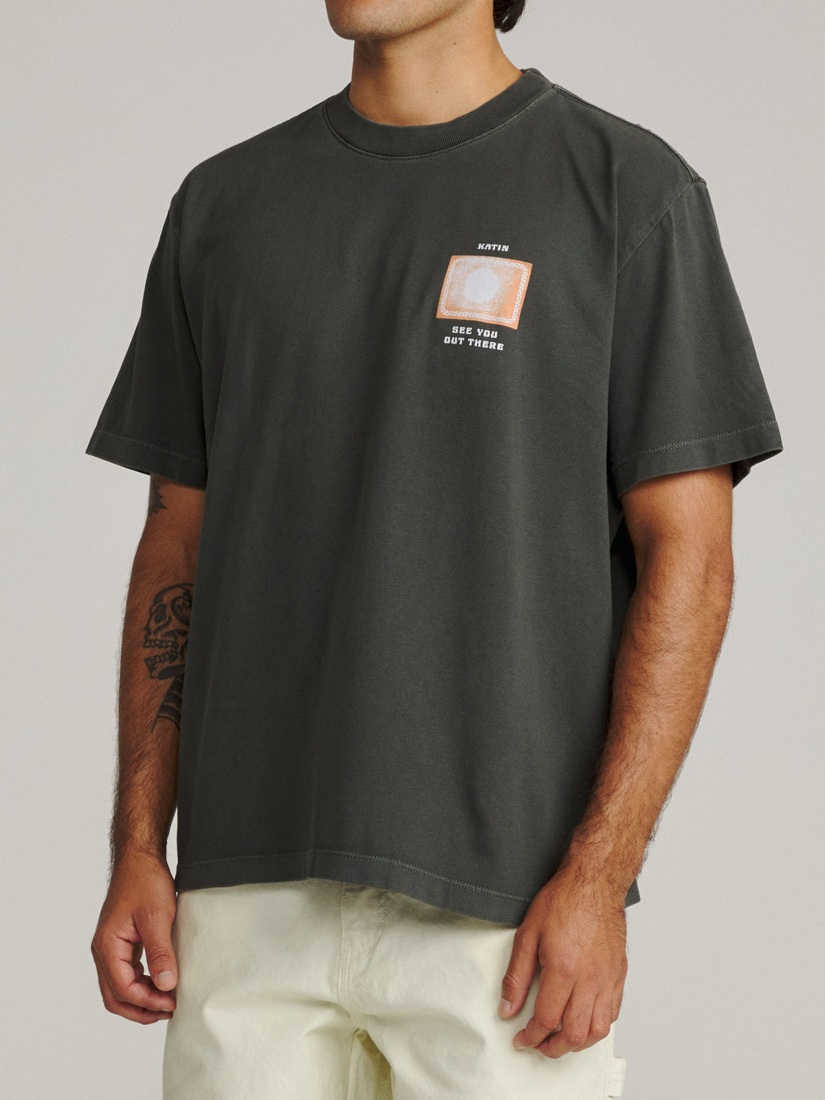 Katin Vantage Box Fit Tee in Black Vintage Wash, on model, side #color_black vintage wash