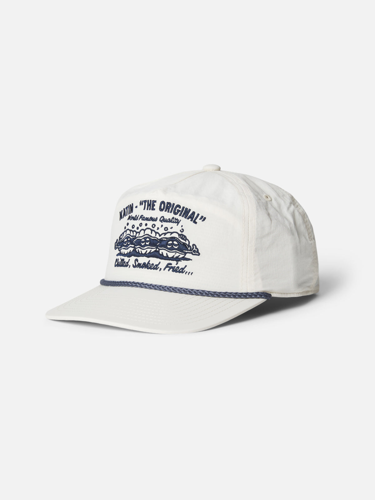 Katin Shuck Hat in Vintage White recycled nylon with brim rope, flat, front #color_vintage white