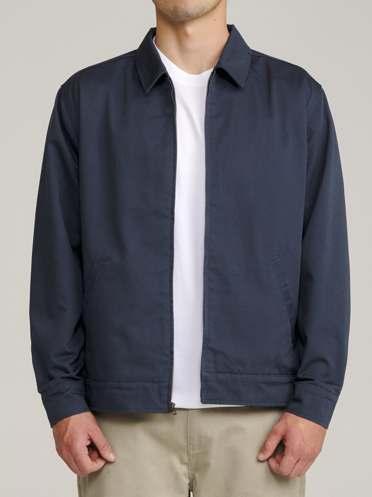 Katin Sam Jacket in Washed Blue chino twill, on model, front #color_washed blue