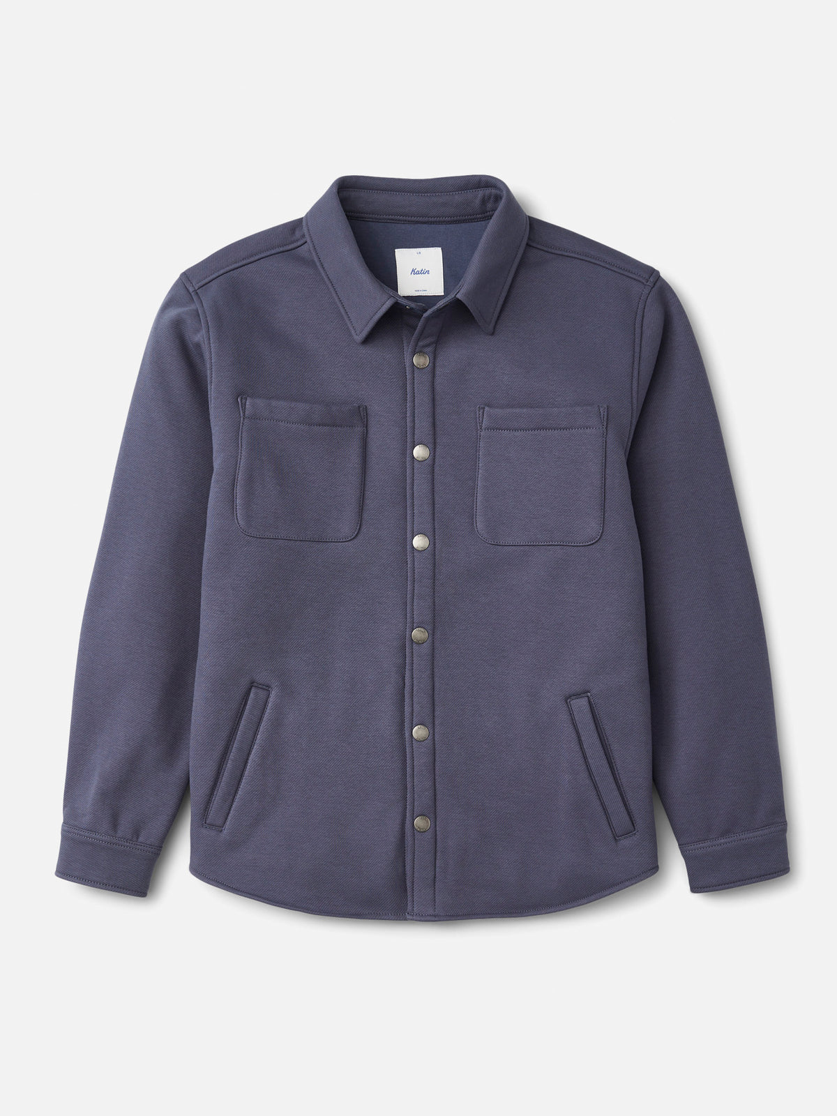 Katin Harold Fleece Shirt Jacket in Washed Blue fleece-backed twill, flat, front #color_washed blue