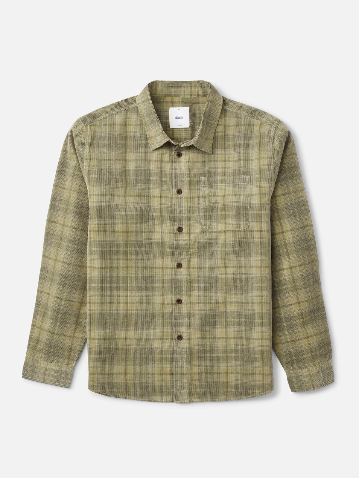 Katin Stevie Shirt in Khaki 18 wale corduroy, flat, front #color_khaki