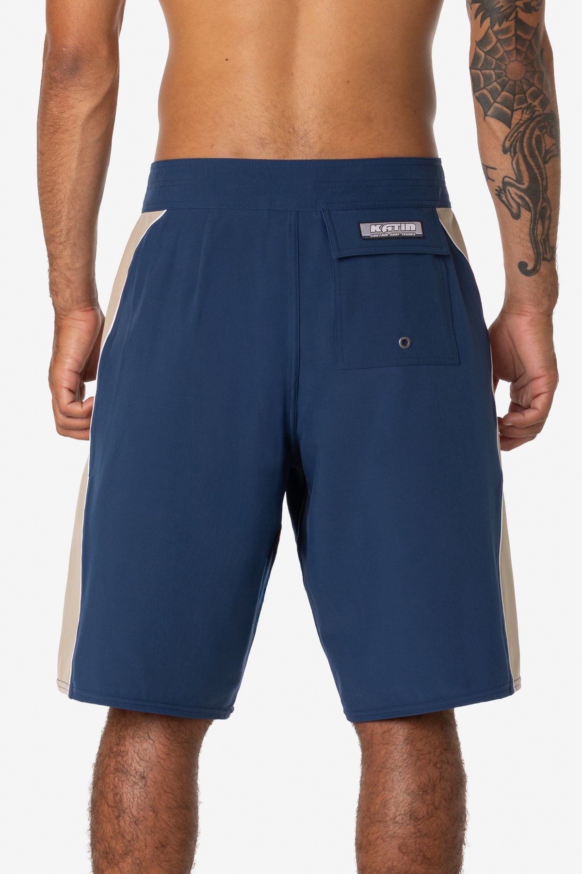 Katin Flow Surf Trunk in Navy, on model, back #color_navy
