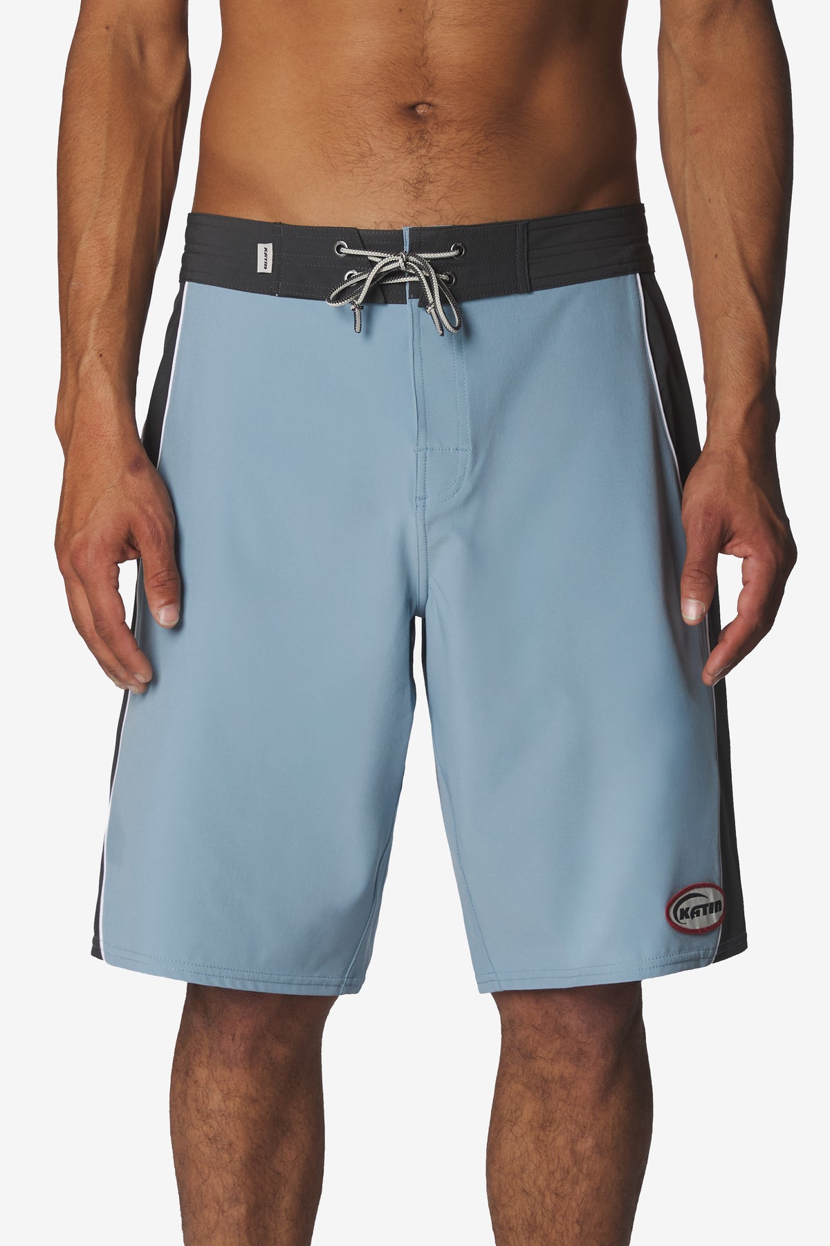 Katin Flow Surf Trunk in Sky Blue, on model, front #color_sky blue