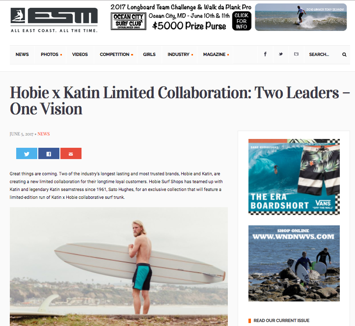 PRESS: Eastern Surf Magazine - "Hobie x Katin Limited Collaboration: Two Leaders – One Vision"