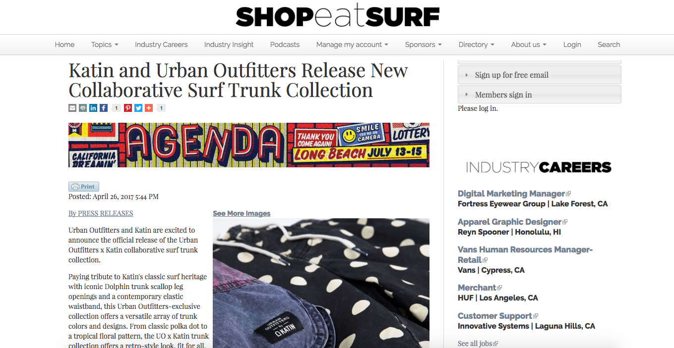 PRESS: Shop-Eat-Surf.Com "Urban Outfitters x Katin Surf Trunk Collection"