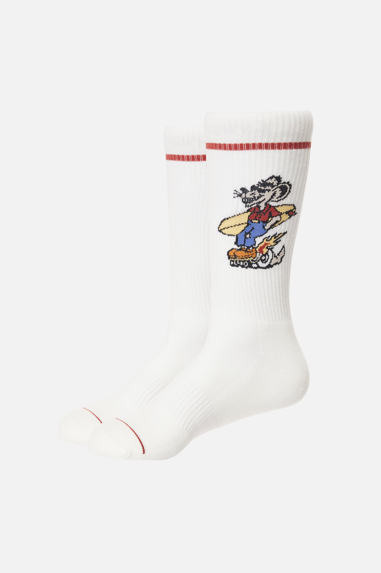 White sock with colorful graphic design on a white background
