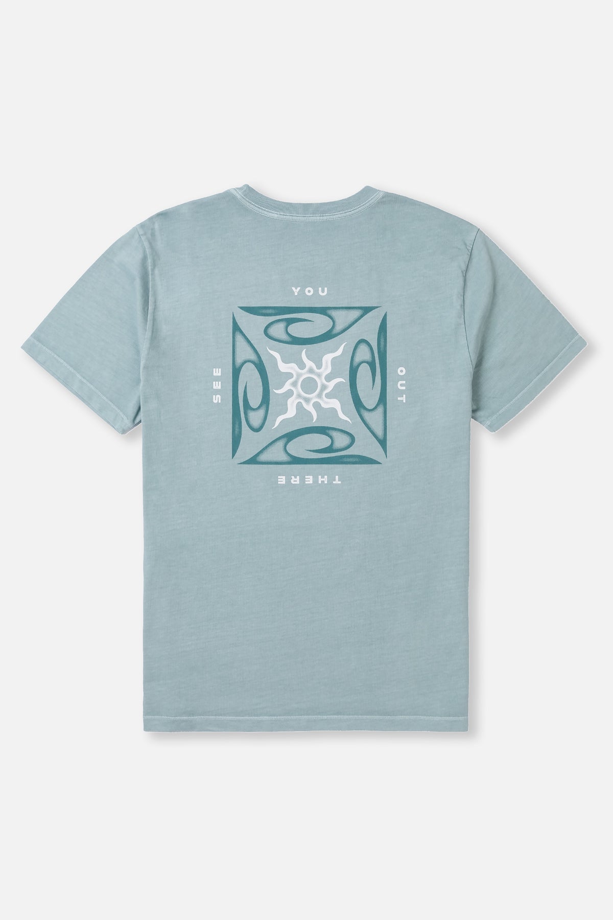 Light blue t-shirt with a geometric design on a white background