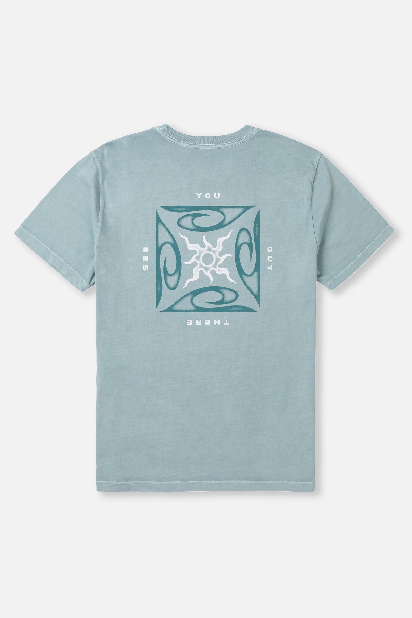 Light blue t-shirt with a geometric design on a white background