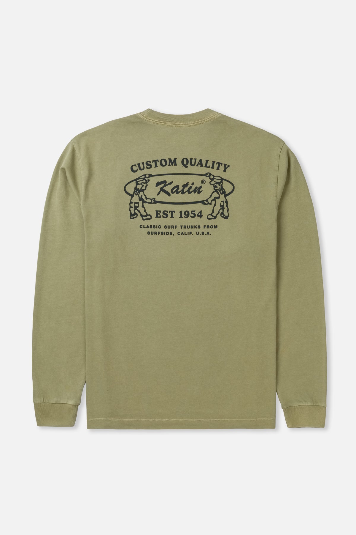Green long sleeve shirt with Katin custom graphic in black ink