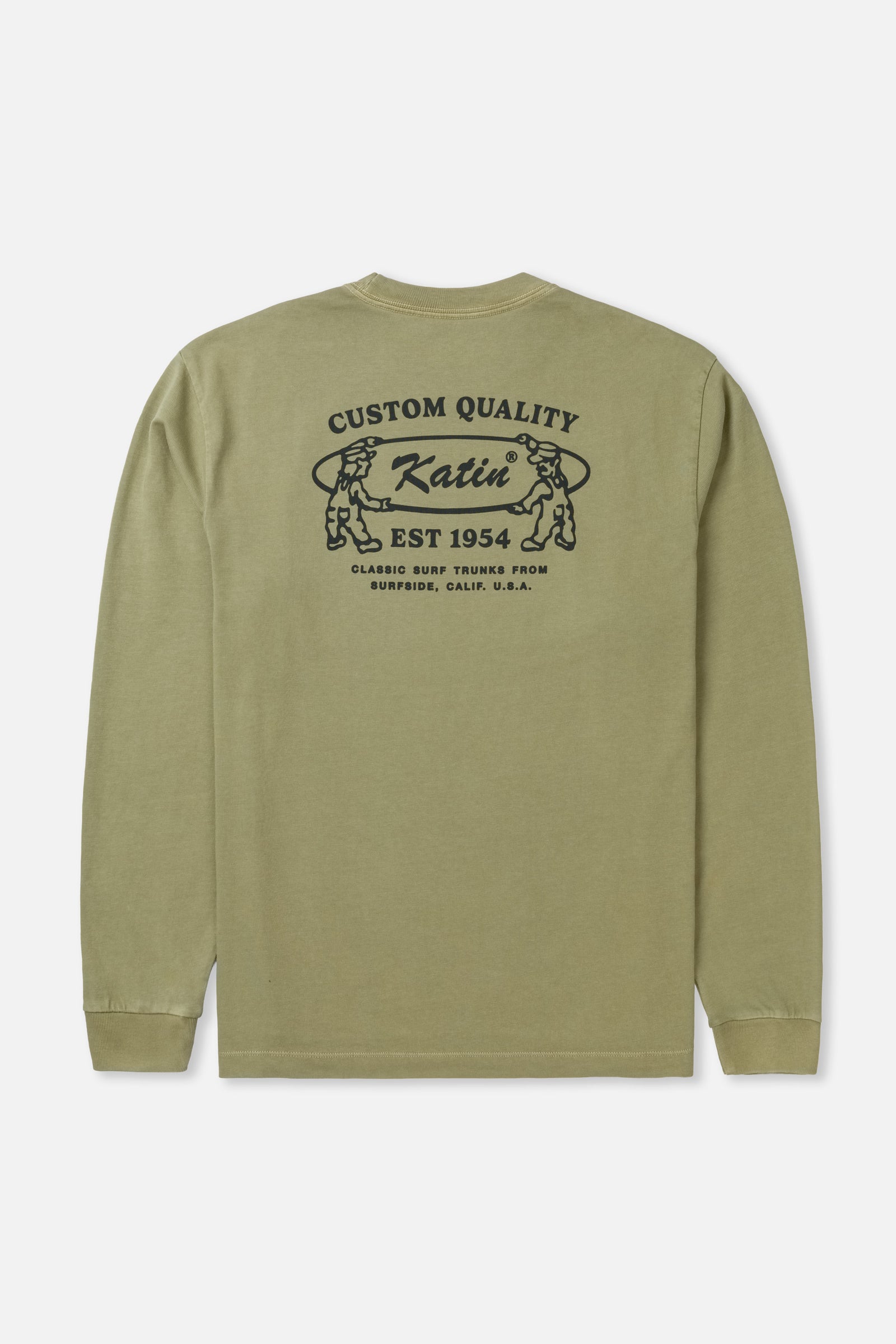 Green long sleeve shirt with Katin custom graphic in black ink