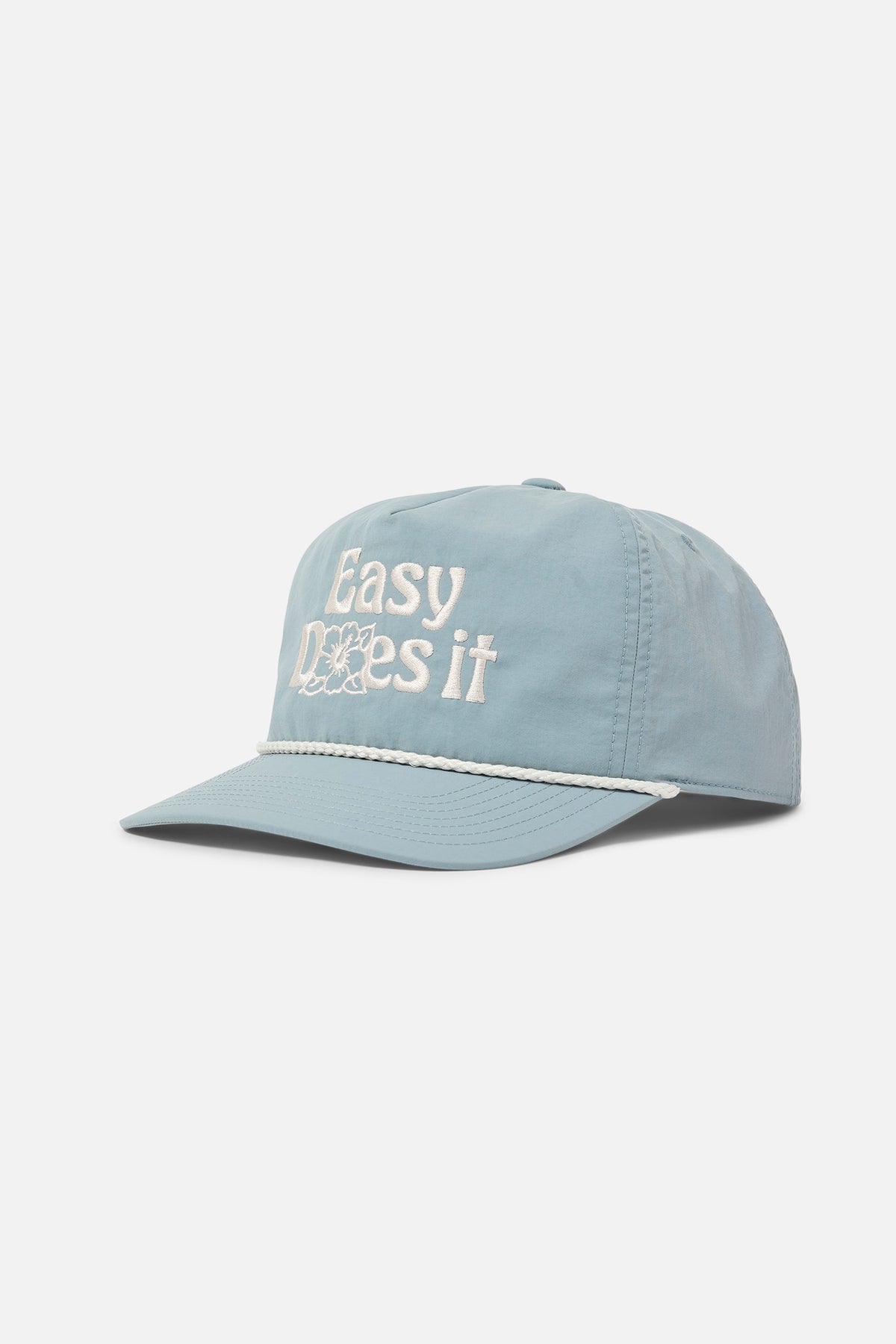 Light blue cap with 'Easy does it' text on a white background