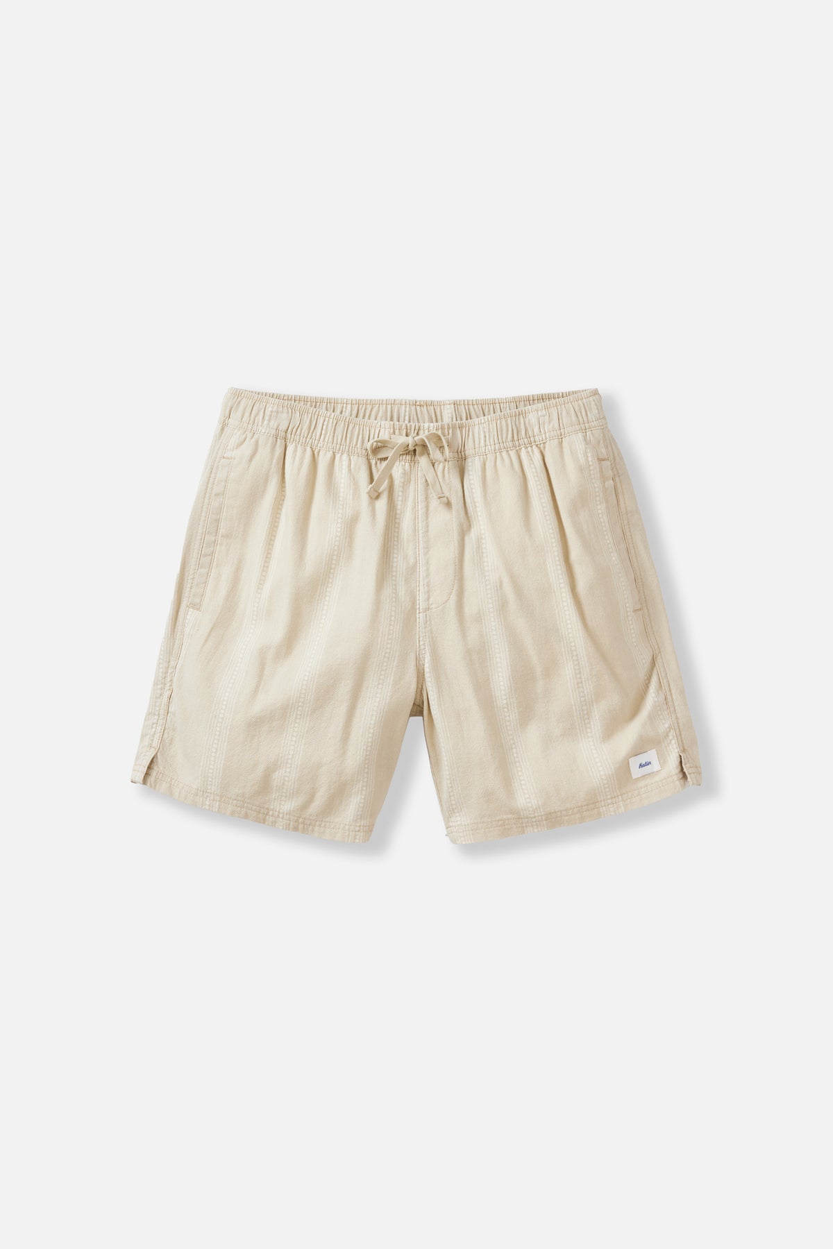 Beige shorts with a drawstring on a white background
