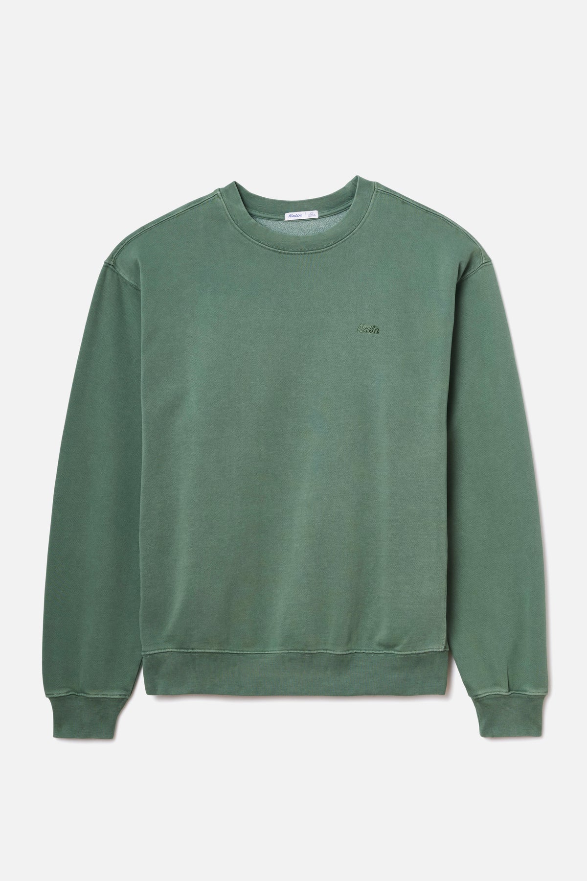 Green sweatshirt with embroidered Katin logo on a white background