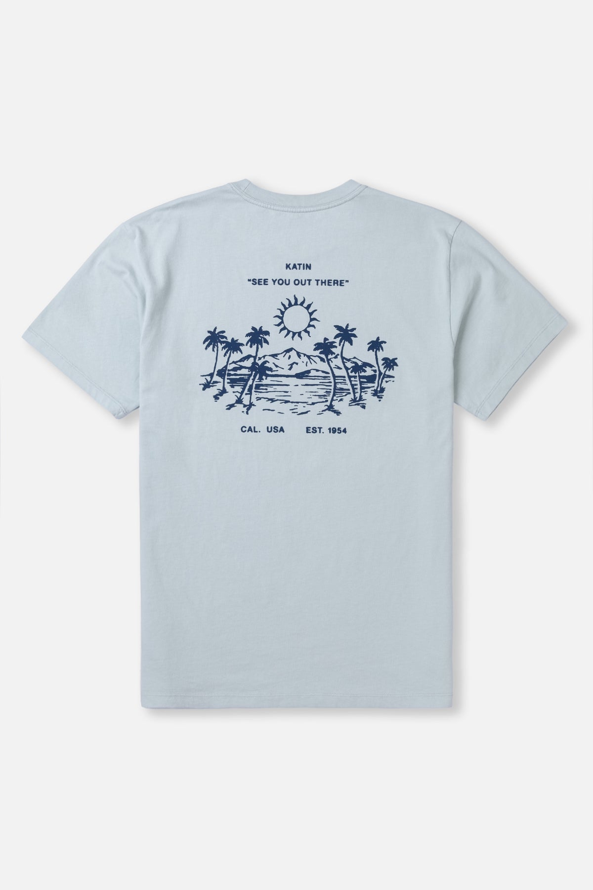 Light blue t-shirt with a graphic design on a white background