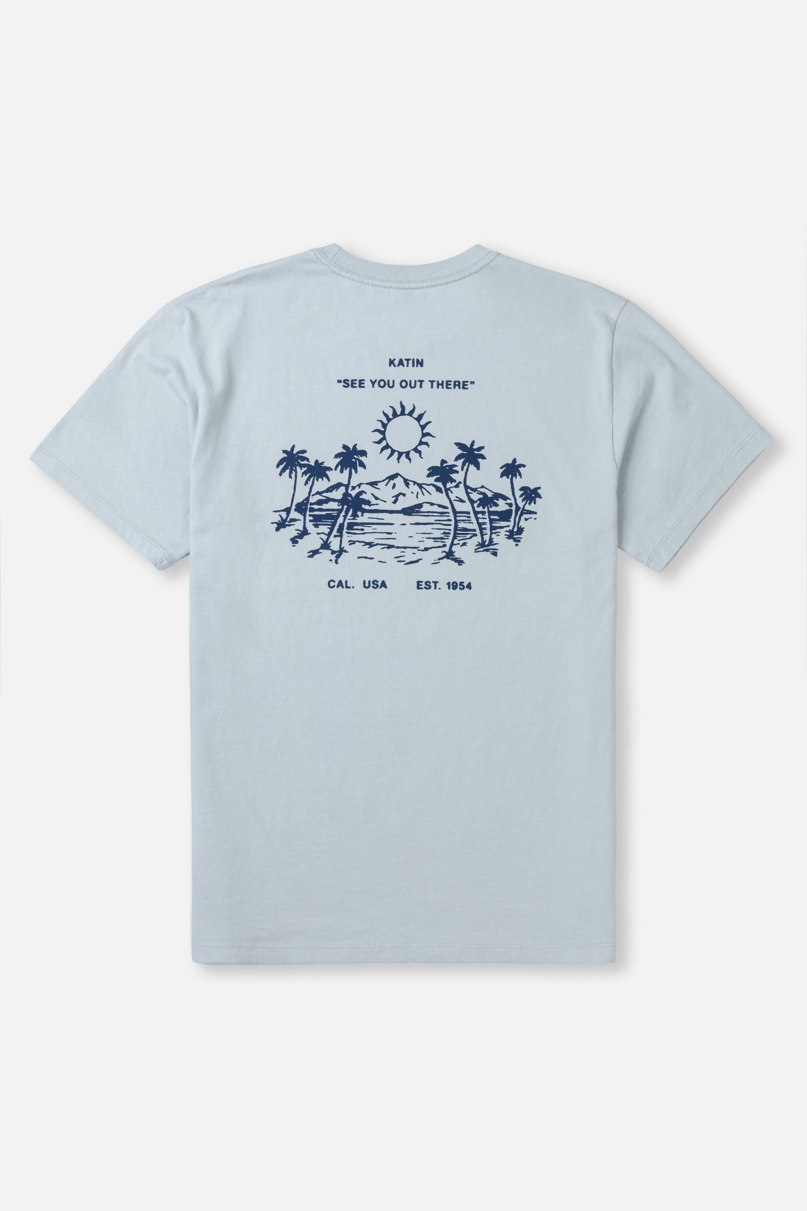 Light blue t-shirt with a graphic design on a white background