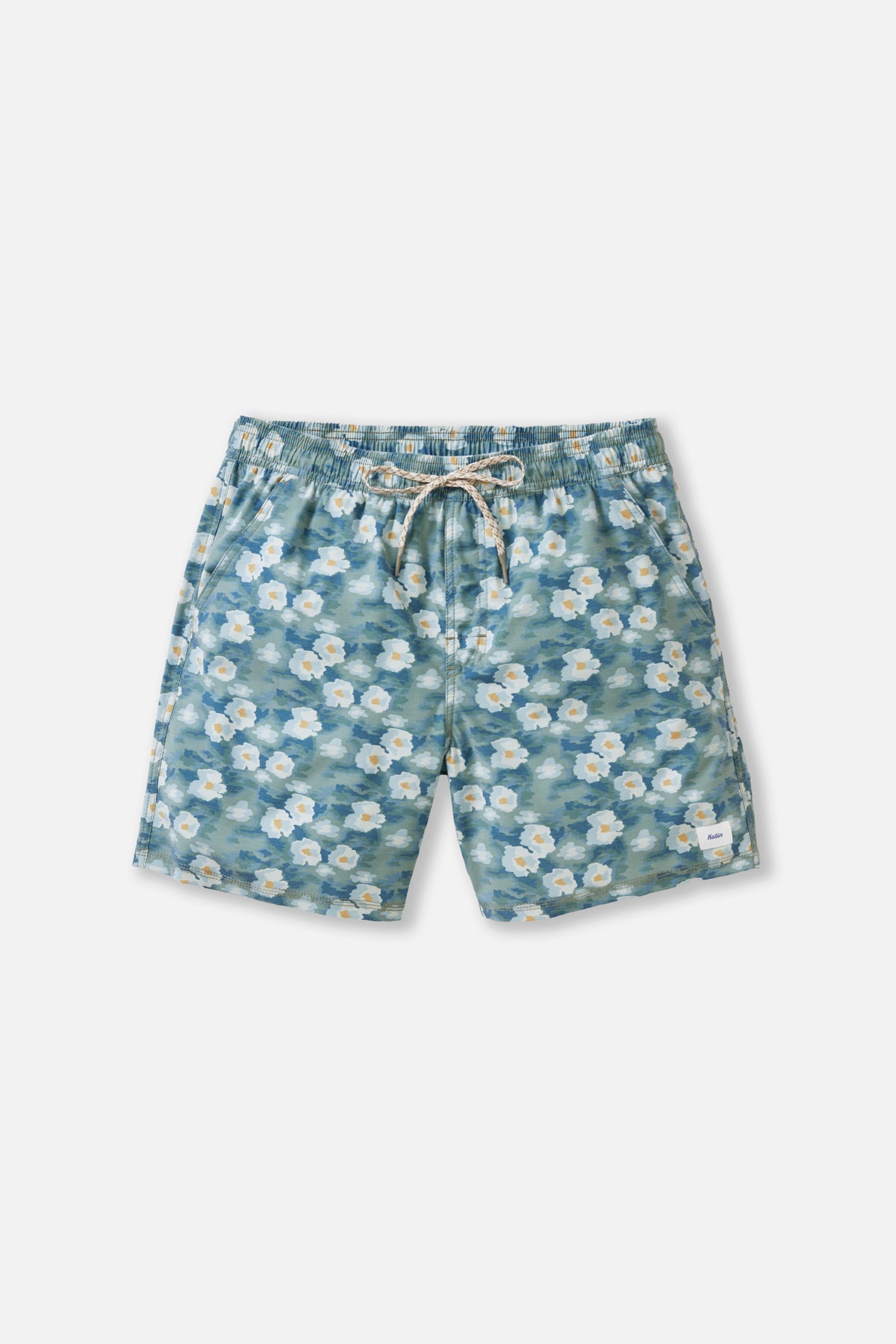 Floral patterned shorts on a white background