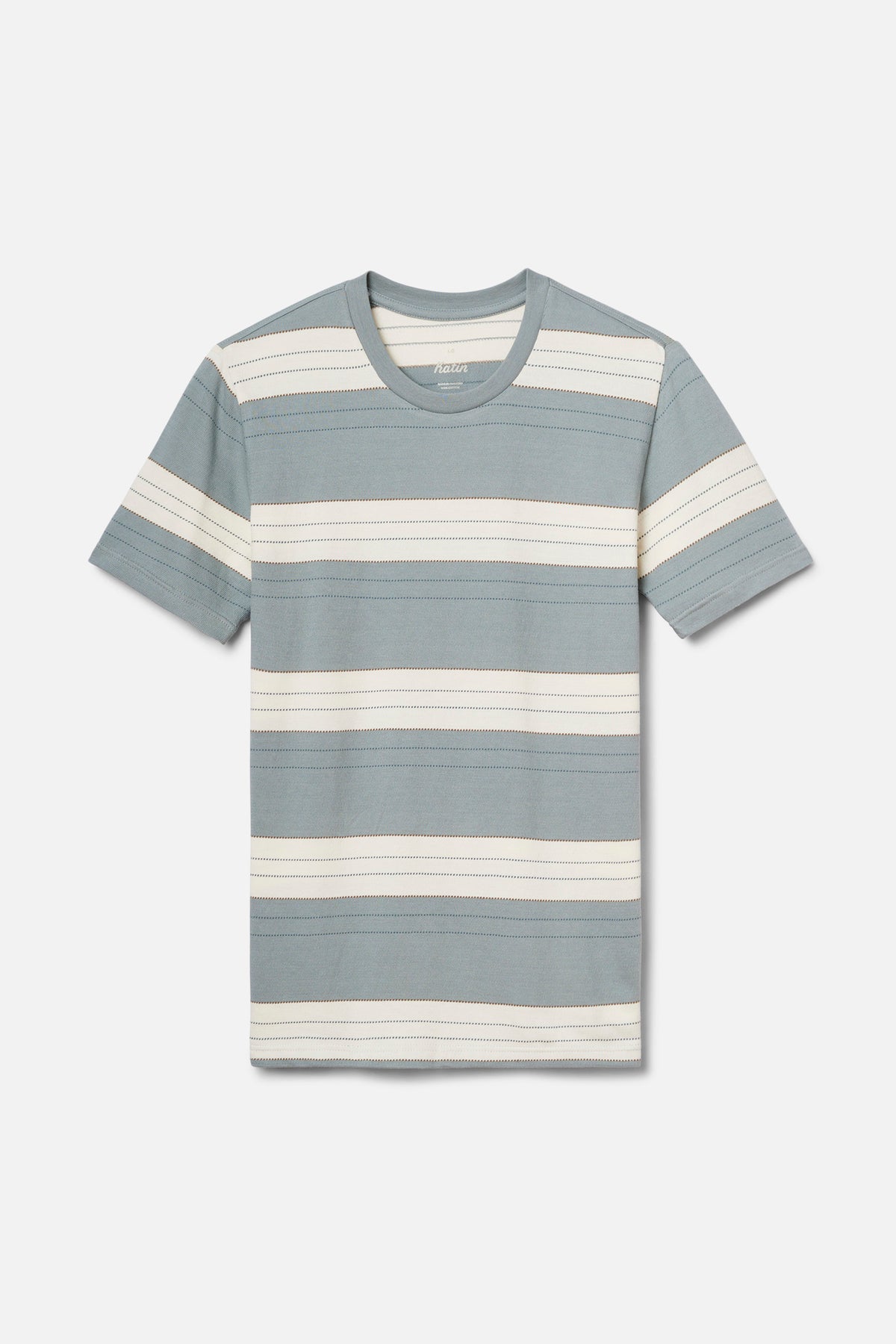 Gray and white striped t-shirt on a light gray background