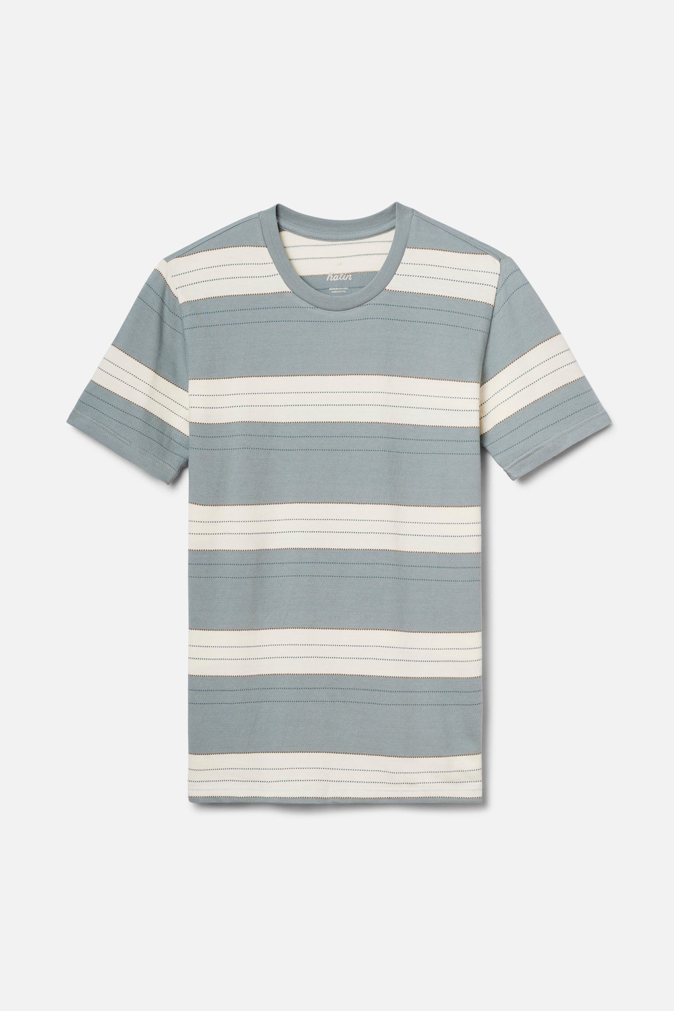 Gray and white striped t-shirt on a light gray background