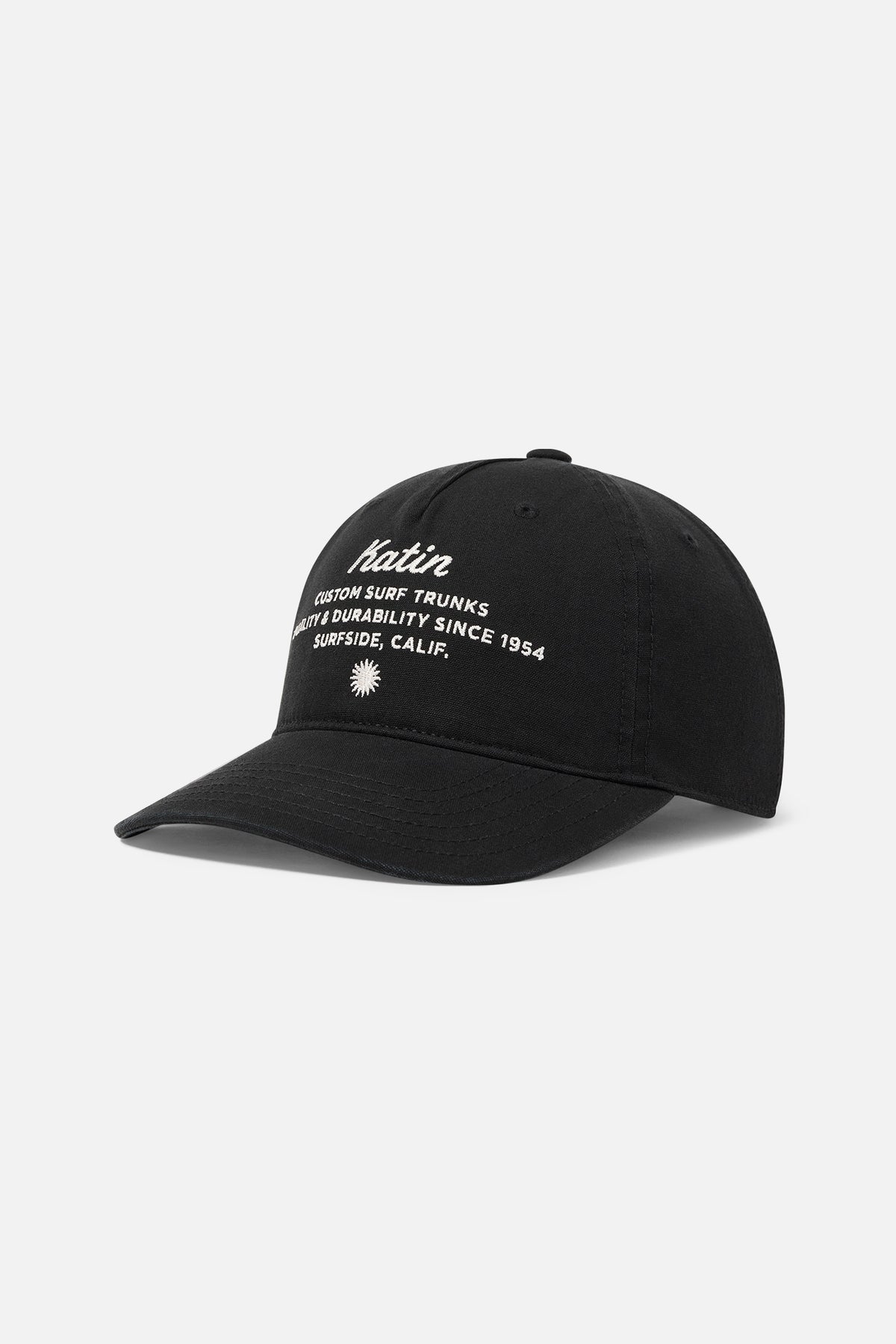 black hat with white text on it