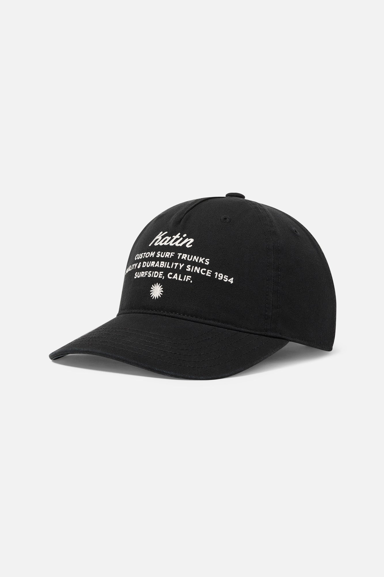 black hat with white text on it
